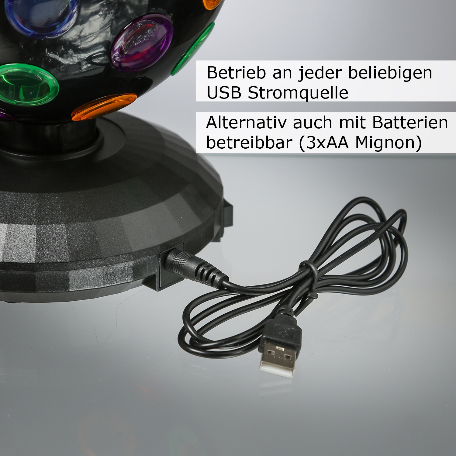 Disco Ball Lichteffekt - Partyeffekt - drehendes Discolicht - H 21cm - Batteriebetrieb/USB Kabel