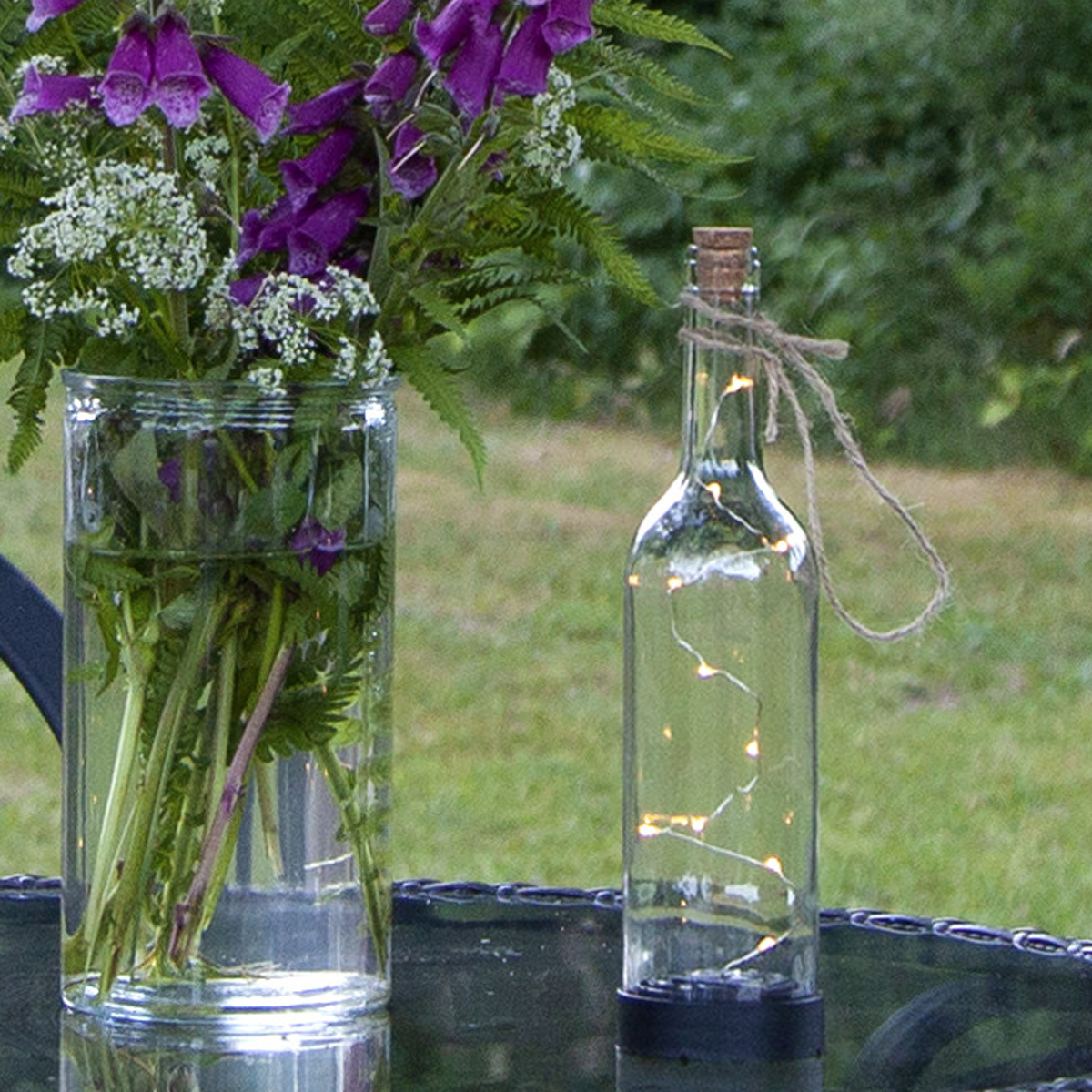 LED Solar  Flaschenpost klar - 10 warmweiße LED - H: 31cm - D: 7,5cm - Dämmerungssensor