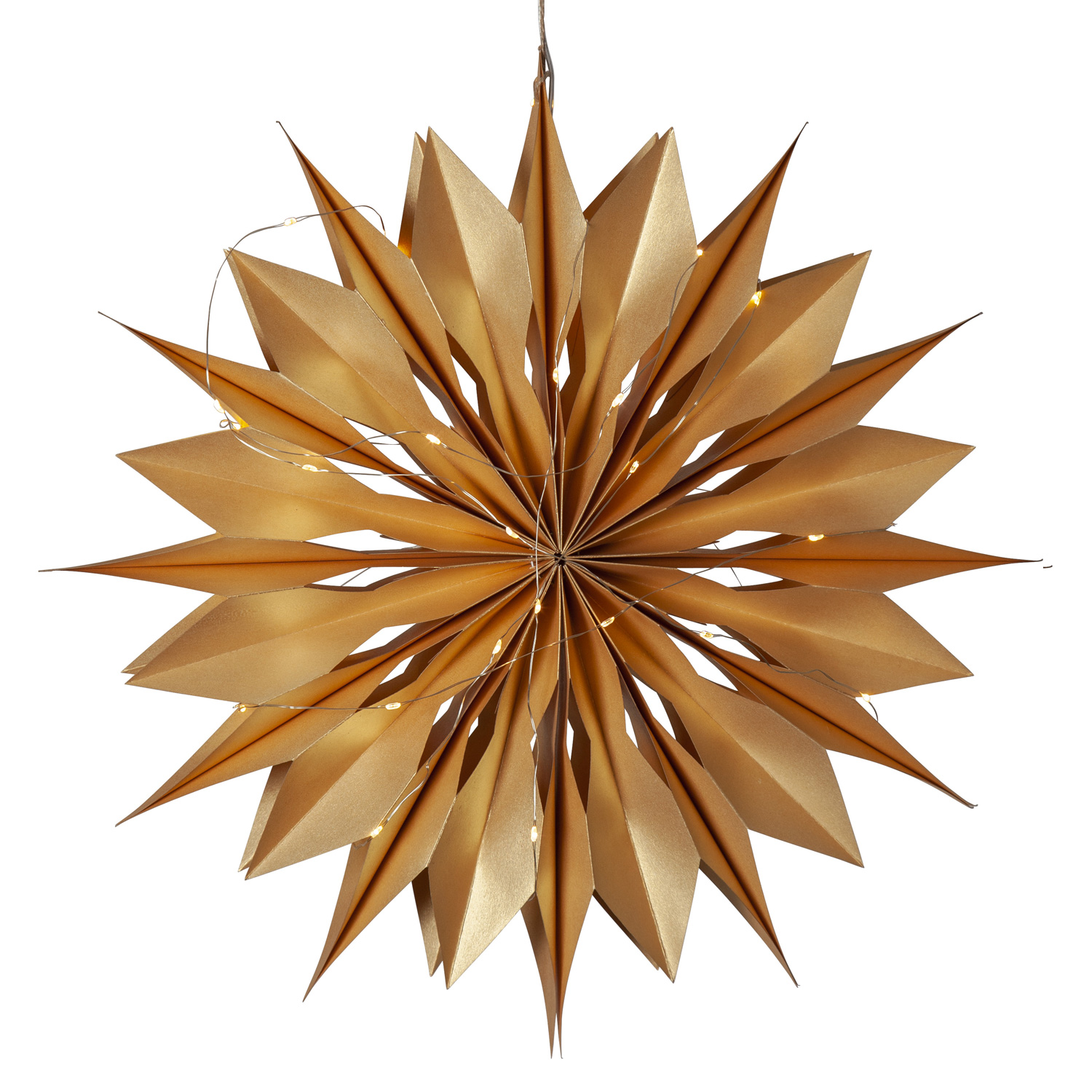 Papierstern MELLI - hängend - D: 45cm - 40 warmweiße LED an Drahtlichterkette  - Timer - gold