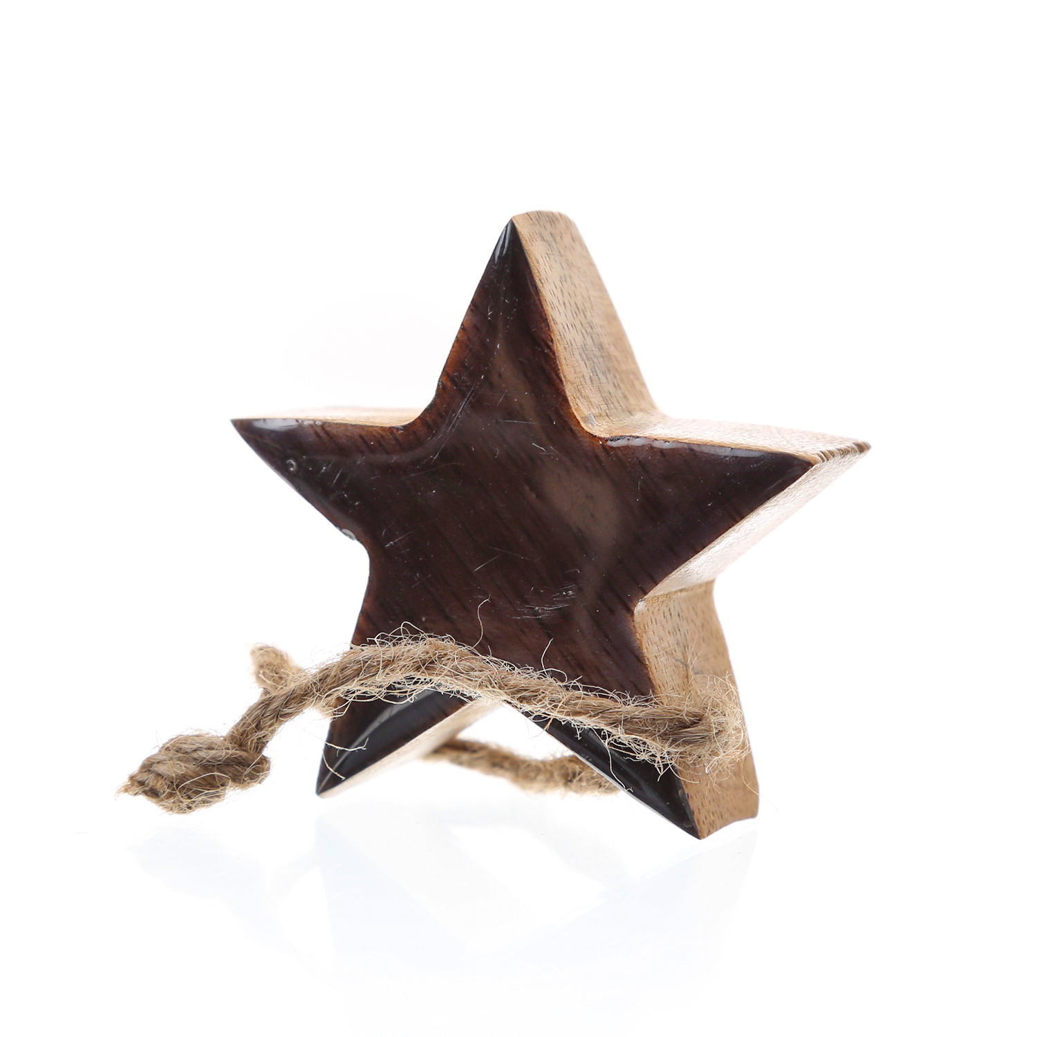 Holzstern - Dekostern - Mangoholz - mit Kordel - einseitig emailliert - H: 5,5cm - natur, schwarz