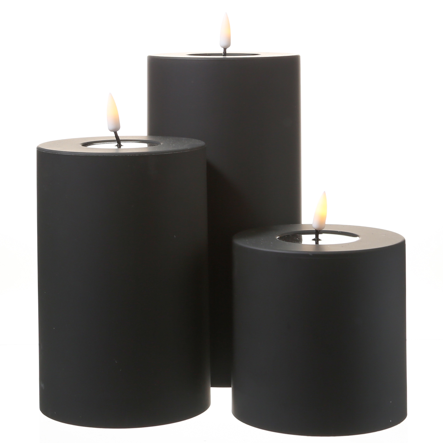 LED Stumpenkerze MIA - Kunststoff - realistische 3D Flamme - H: 20cm - f. Außen - schwarz