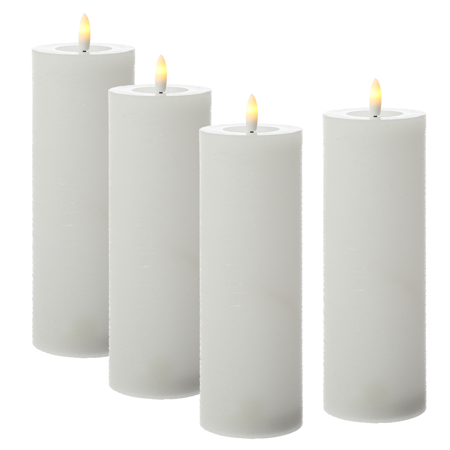 LED Kerzenset LINA - Rustik-Optik - Echtwachs - H: 20cm - D: 7cm - Timer - weiß - 4er Set