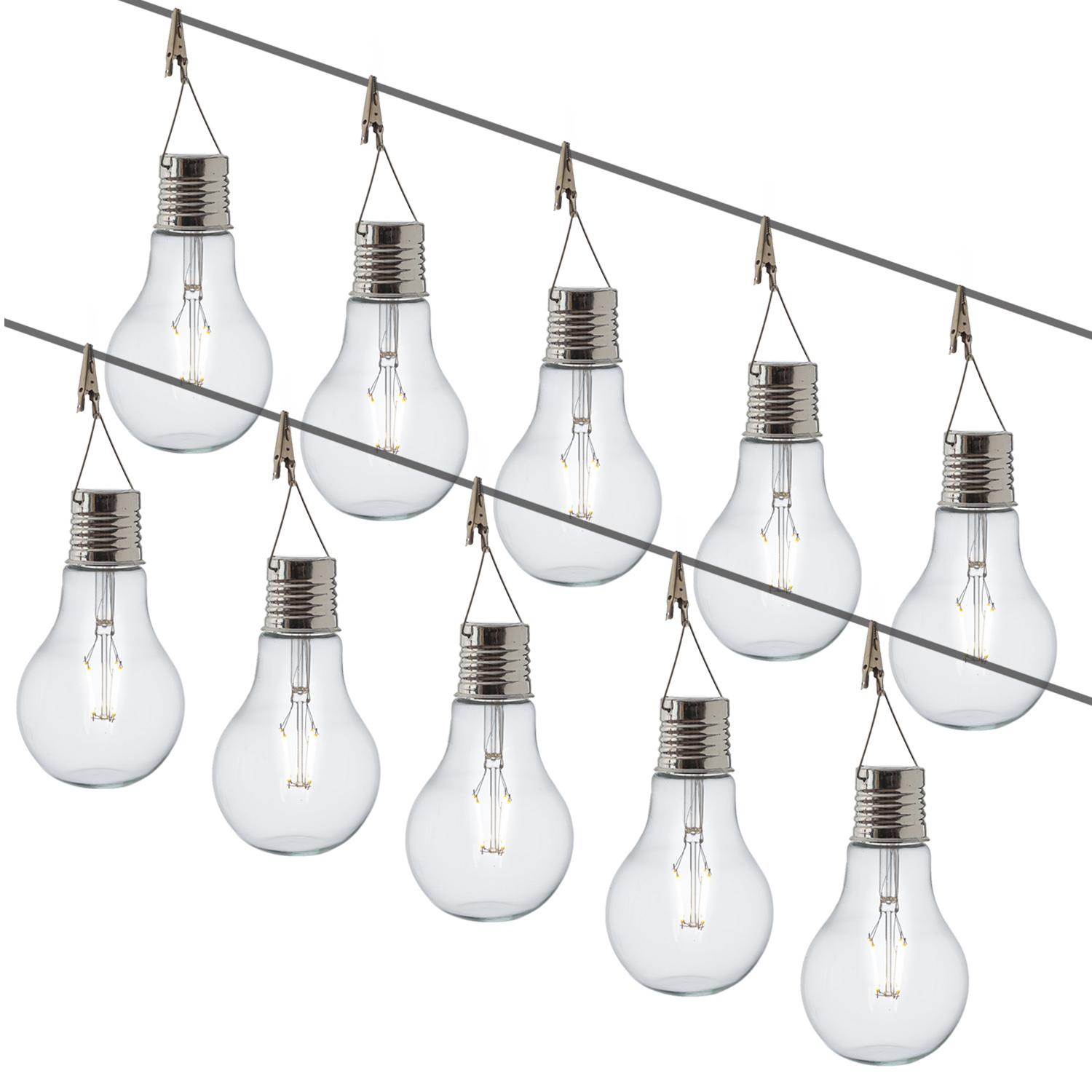 LED Solar XL Glühbirne - warmweißes Filament - H: 18cm - Dämmerungssensor - für Außen - 10 Stück