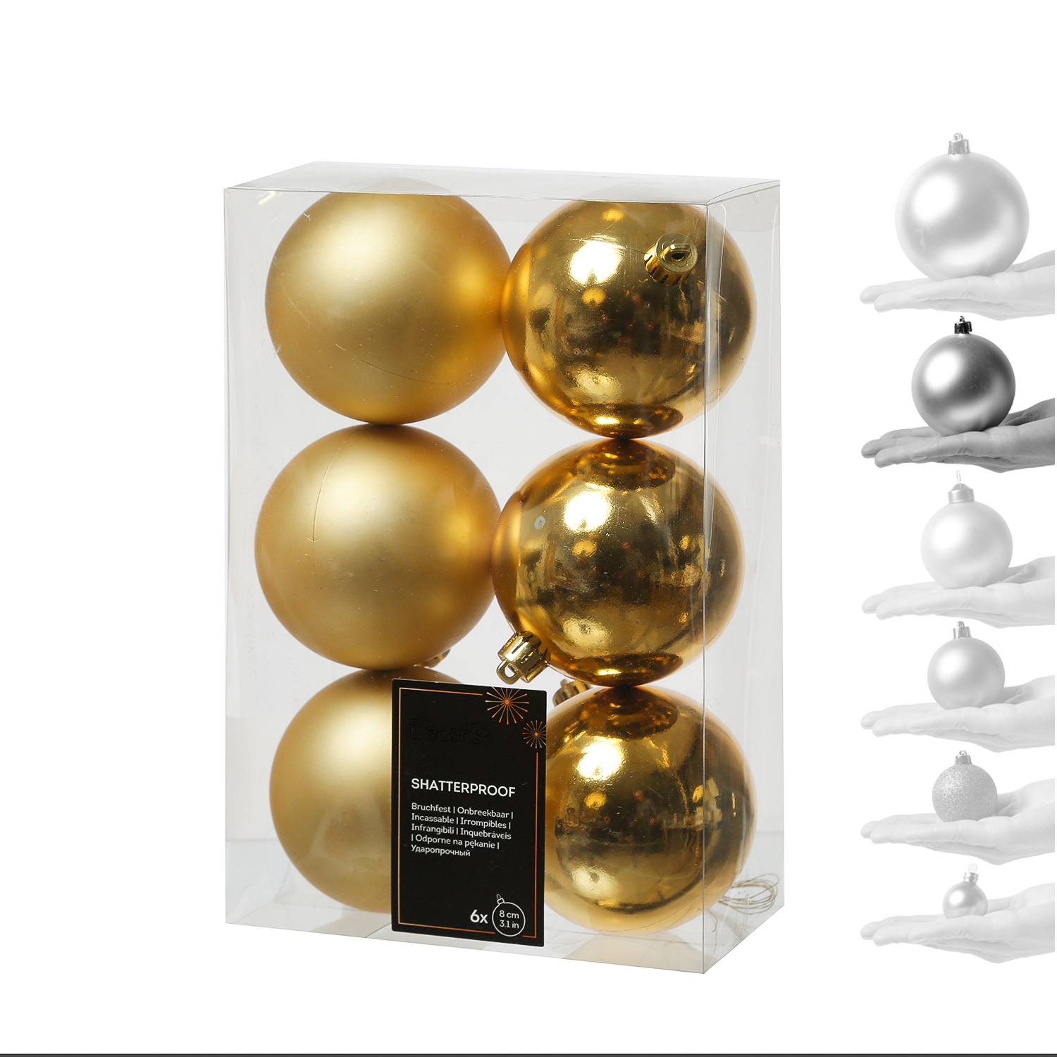 Christbaumkugeln - Weihnachtbaumskugeln - bruchfest - D: 8cm - glänzend/matt  - gold - 6er Set