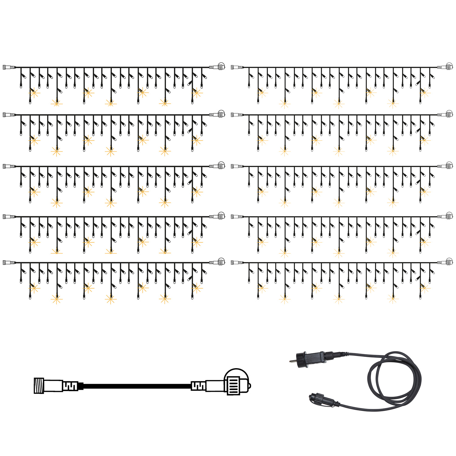 SYSTEM 24 KOMPLETT SET 30m - LED Lichtervorhang Eisregen Glitzereffekt - Icicle für Dachrinne
