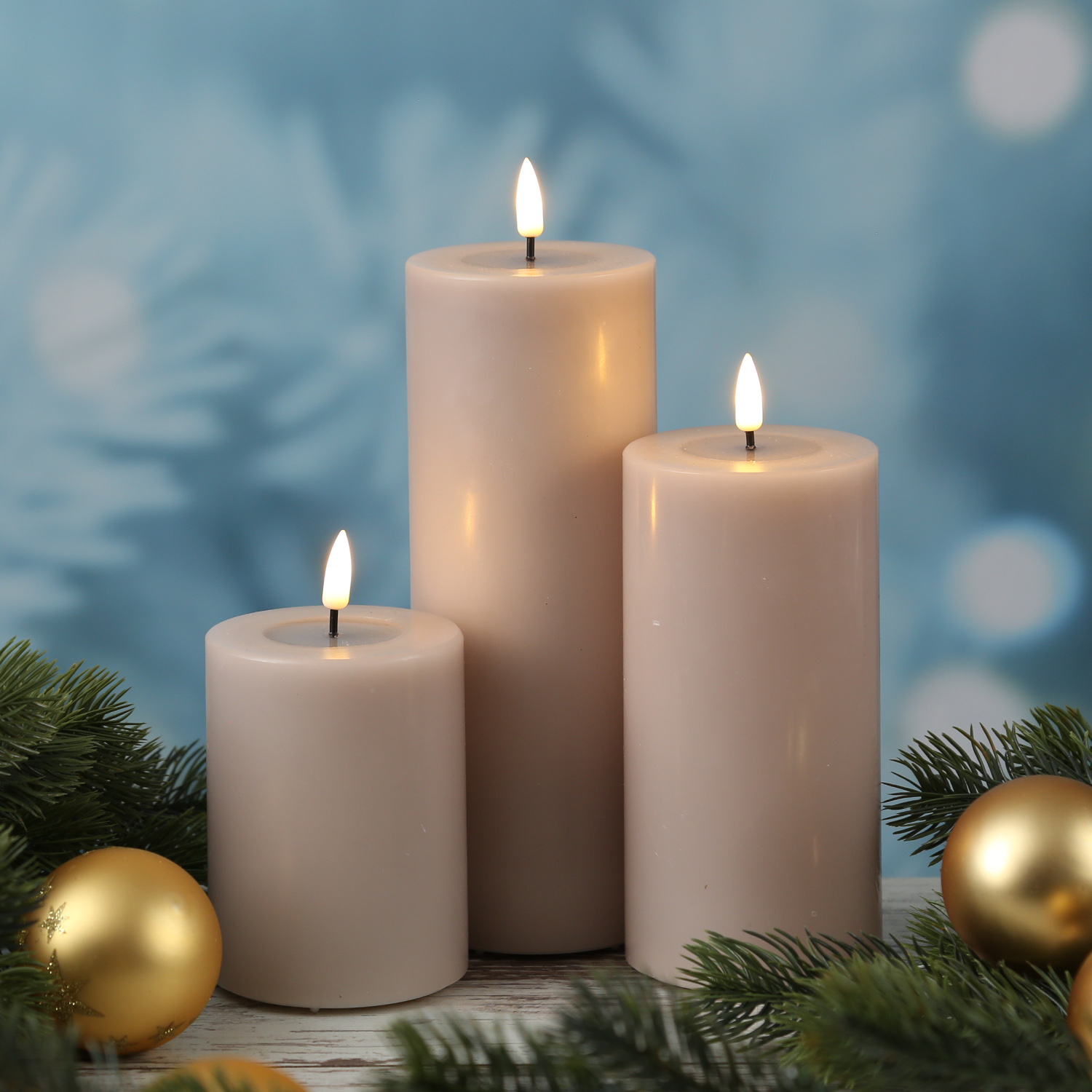 LED Stumpenkerze MIA - Echtwachs - realistische 3D Flamme - H: 20cm - D: 7,5cm - altrosa