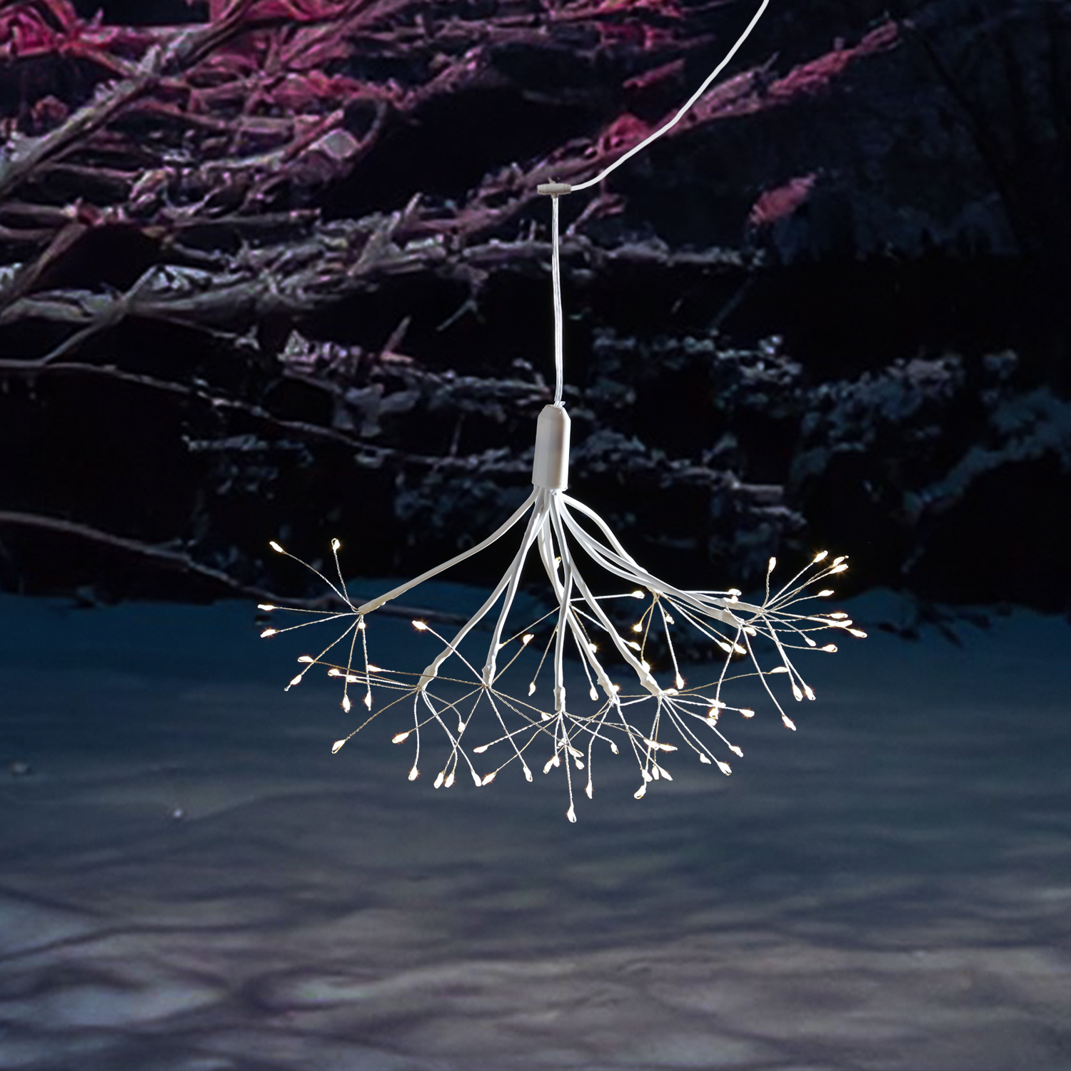 LED Feuewerk Leuchte - weißer Polarstern - Pusteblume - hängend - 100LED - 8 Funkt. - Fernbedienung