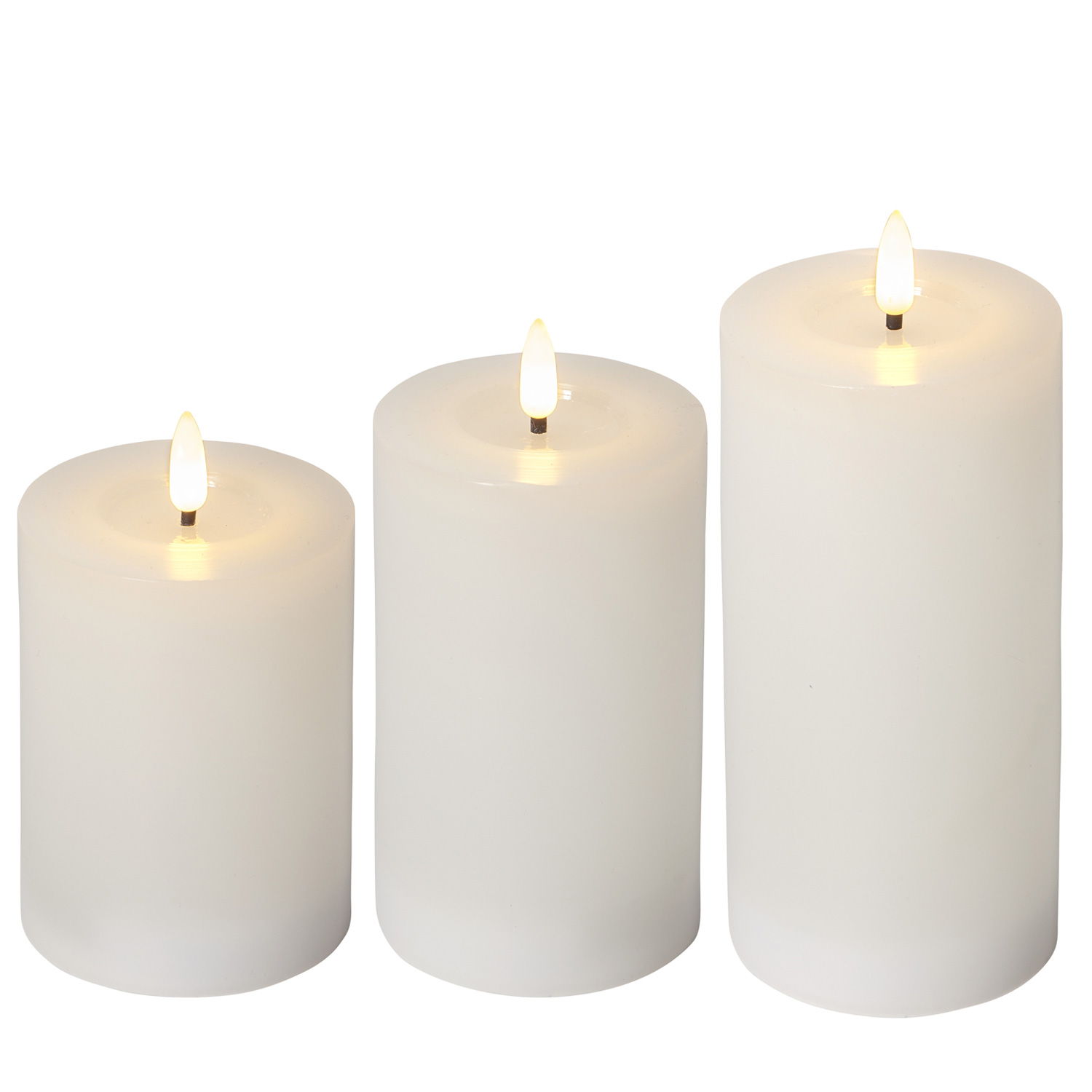 LED Kerzenset LINA - Echtwachs - realistische 3D Flamme - 3 Größen - Timer - weiß - 3er Set