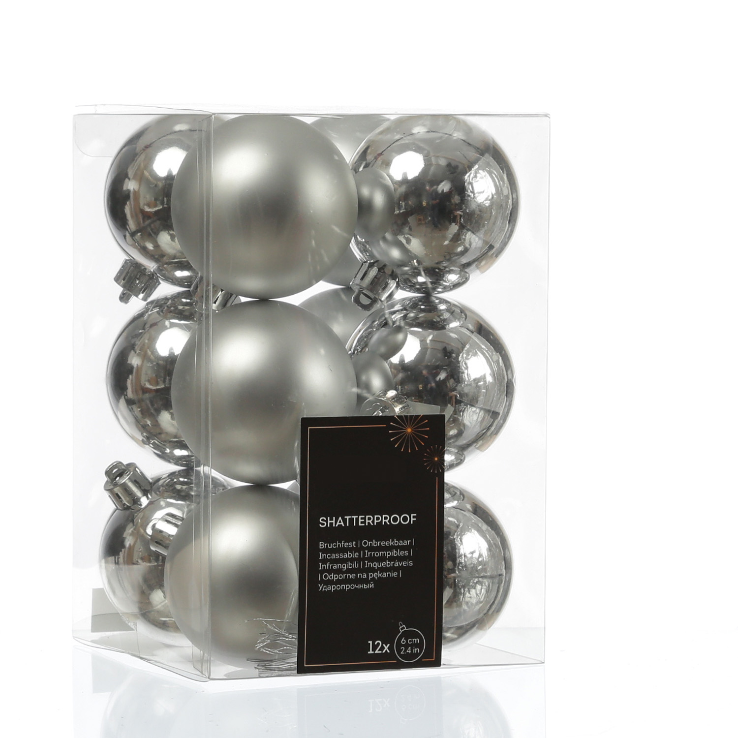 Christbaumkugeln - Weihnachtbaumskugeln - bruchfest - D: 6cm - glänzend/matt  - silber - 12er Set