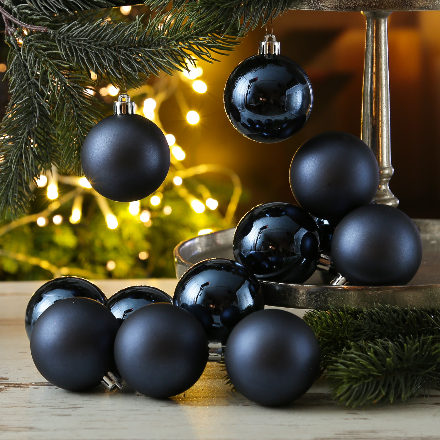 Christbaumkugeln - Weihnachtbaumskugeln - bruchfest - D:6cm - glänzend/matt  - dunkelblau - 12er Set