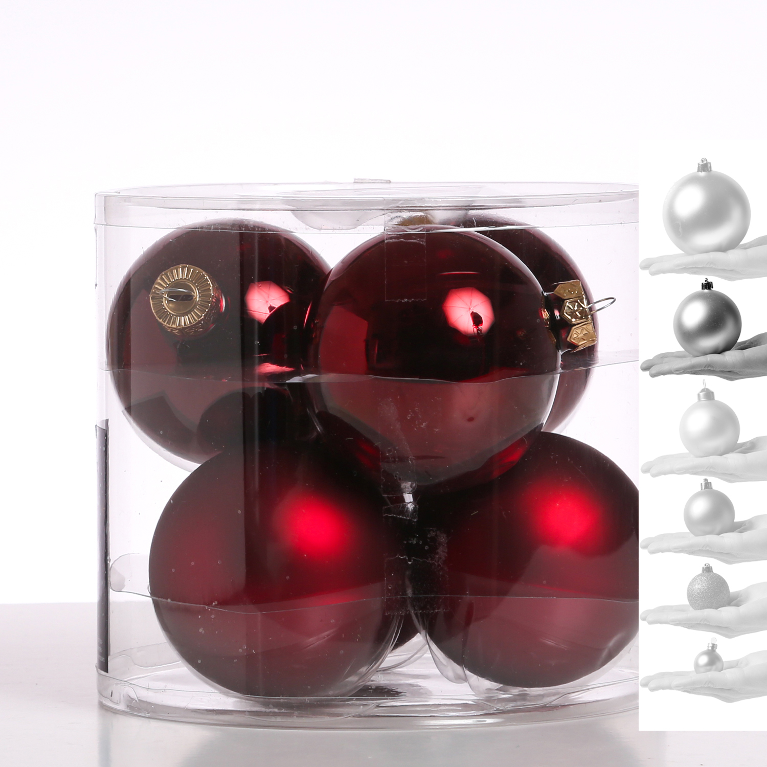 Christbaumkugel - Weihnachtsbaumkugel - Glas - D: 8cm - glänzend und matt - weinrot - 6er Set