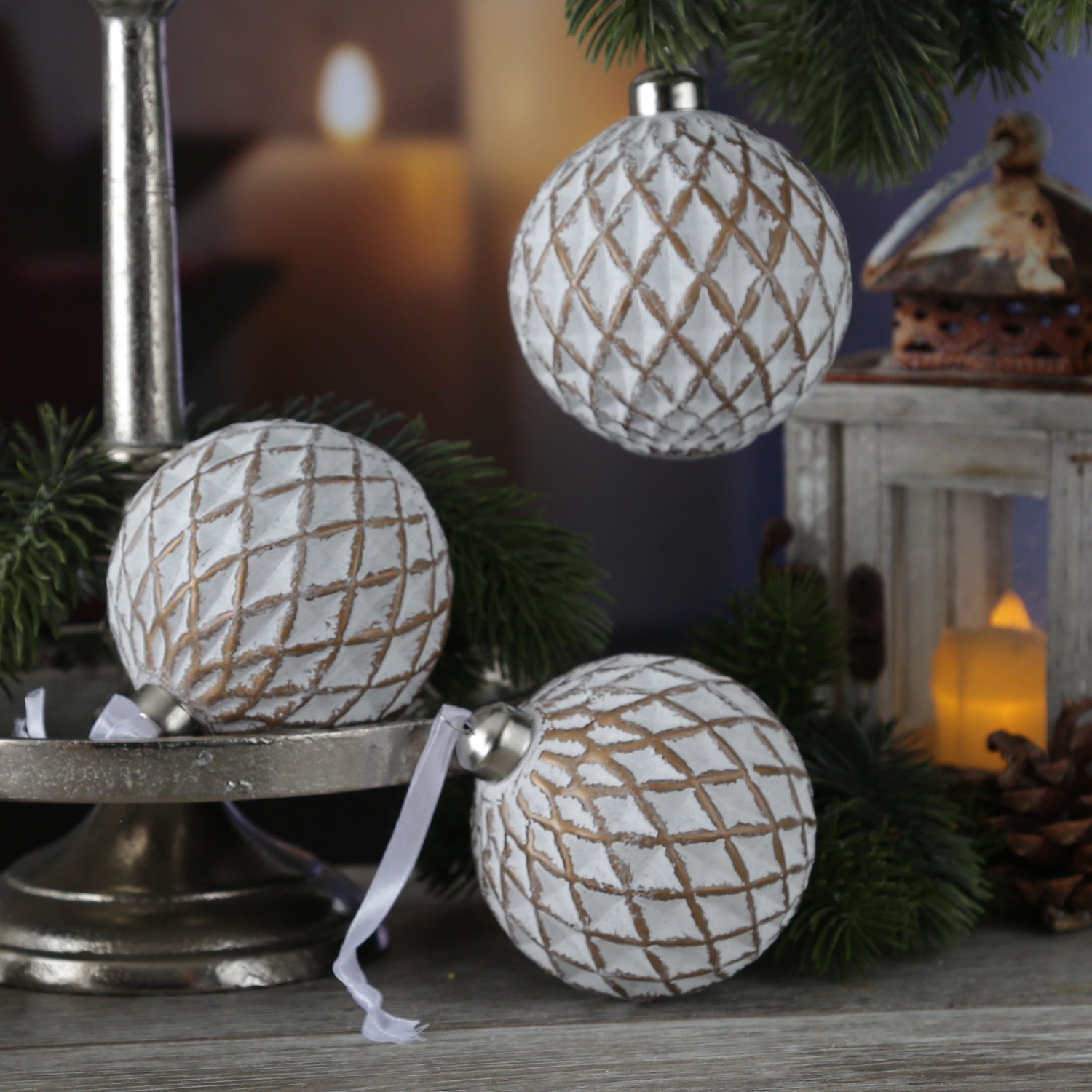 Christbaumkugel - Weihnachtsbaumkugel - Glas - D: 8cm - matt - weiß, gold - 12er Set