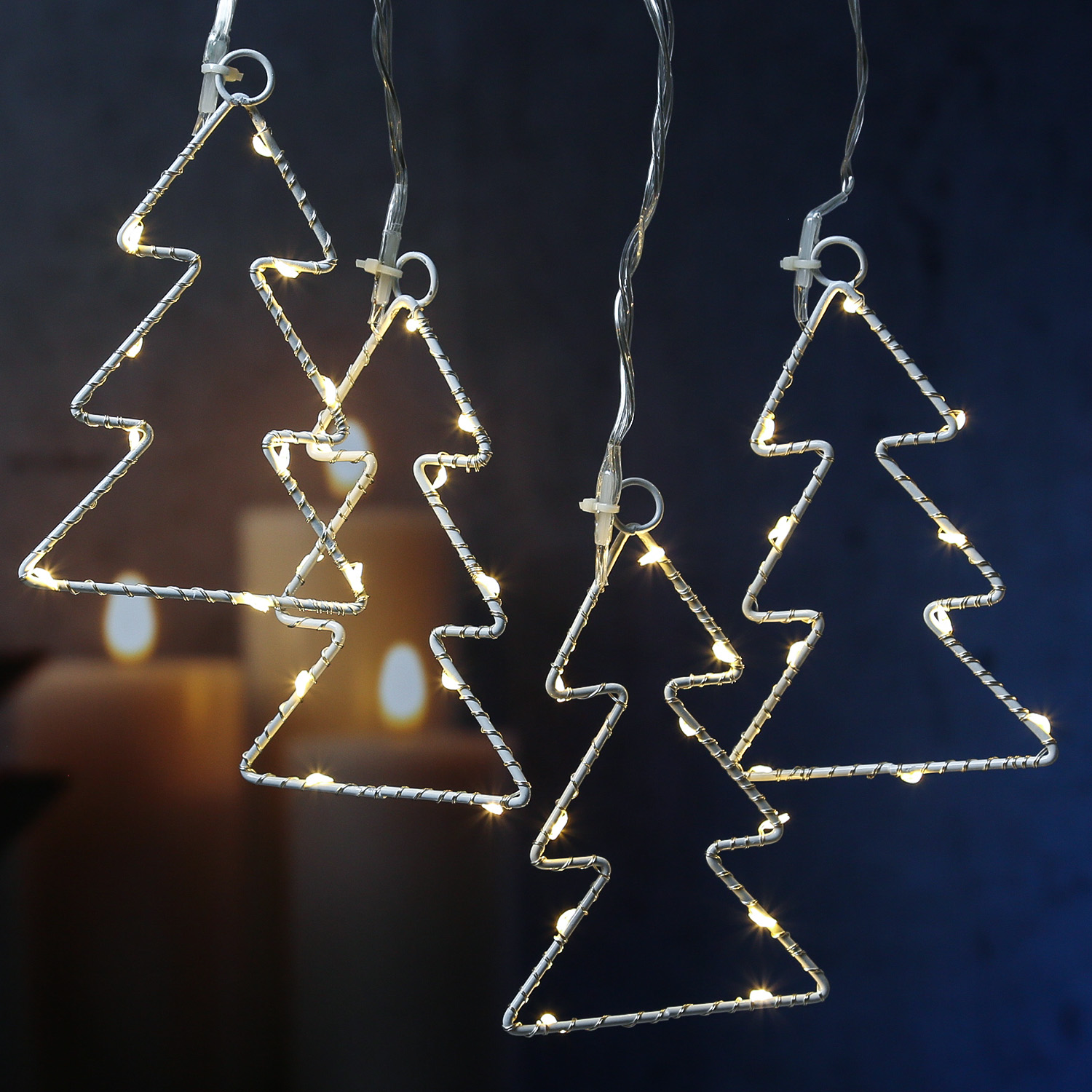 LED Lichterkette Baum - 4 Bäume mit je 10 neutralweißen LED - Timer - Batteriebetrieb - weiß