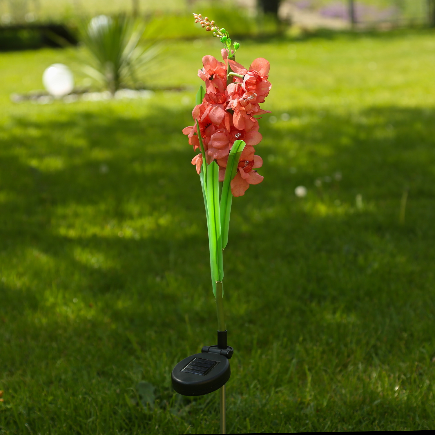 LED Solar Gartenstecker Blume GLADIOLE - 10 warmweiße LED - H: 81cm - Lichtsensor - rot