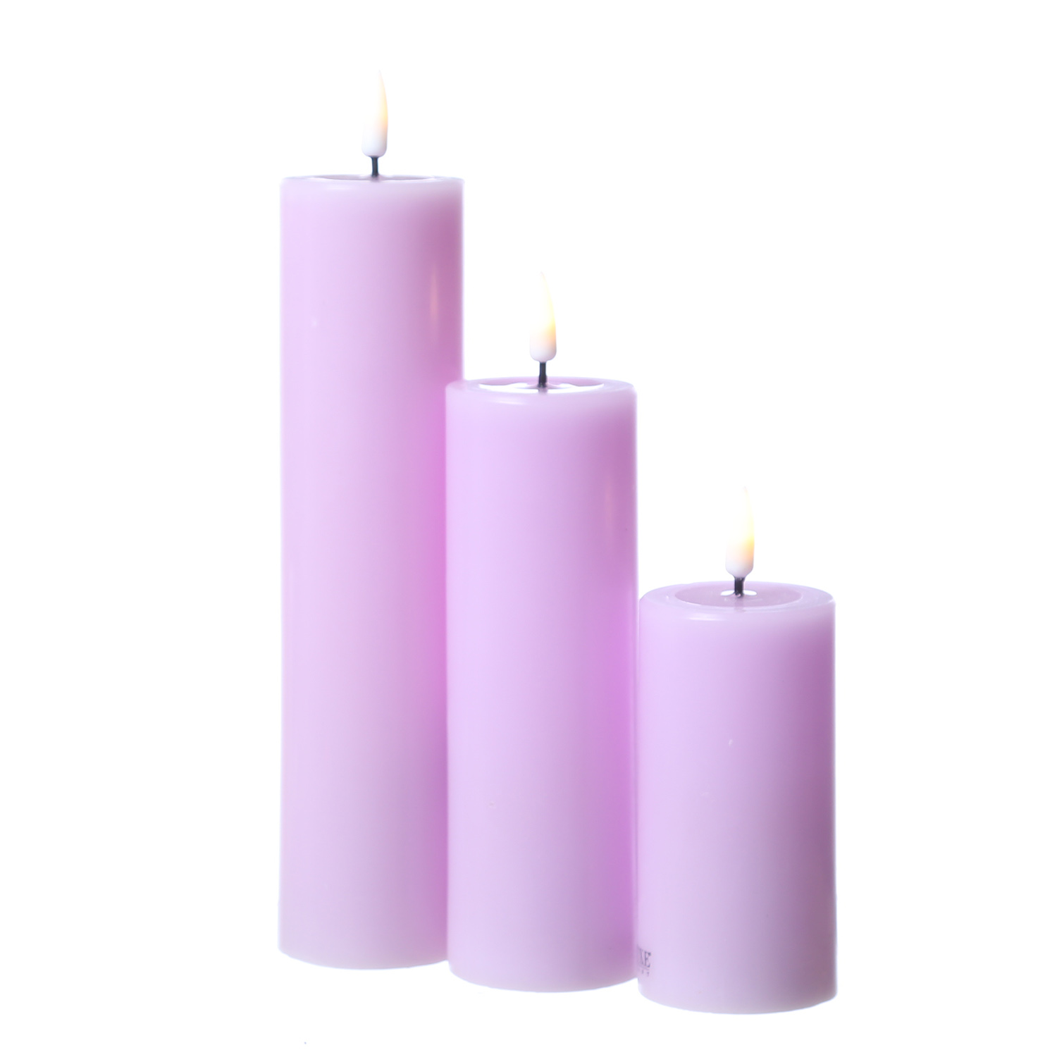LED Stumpenkerze MIA - Echtwachs - realistische 3D Flamme - H: 10cm - D: 5cm - lavendel