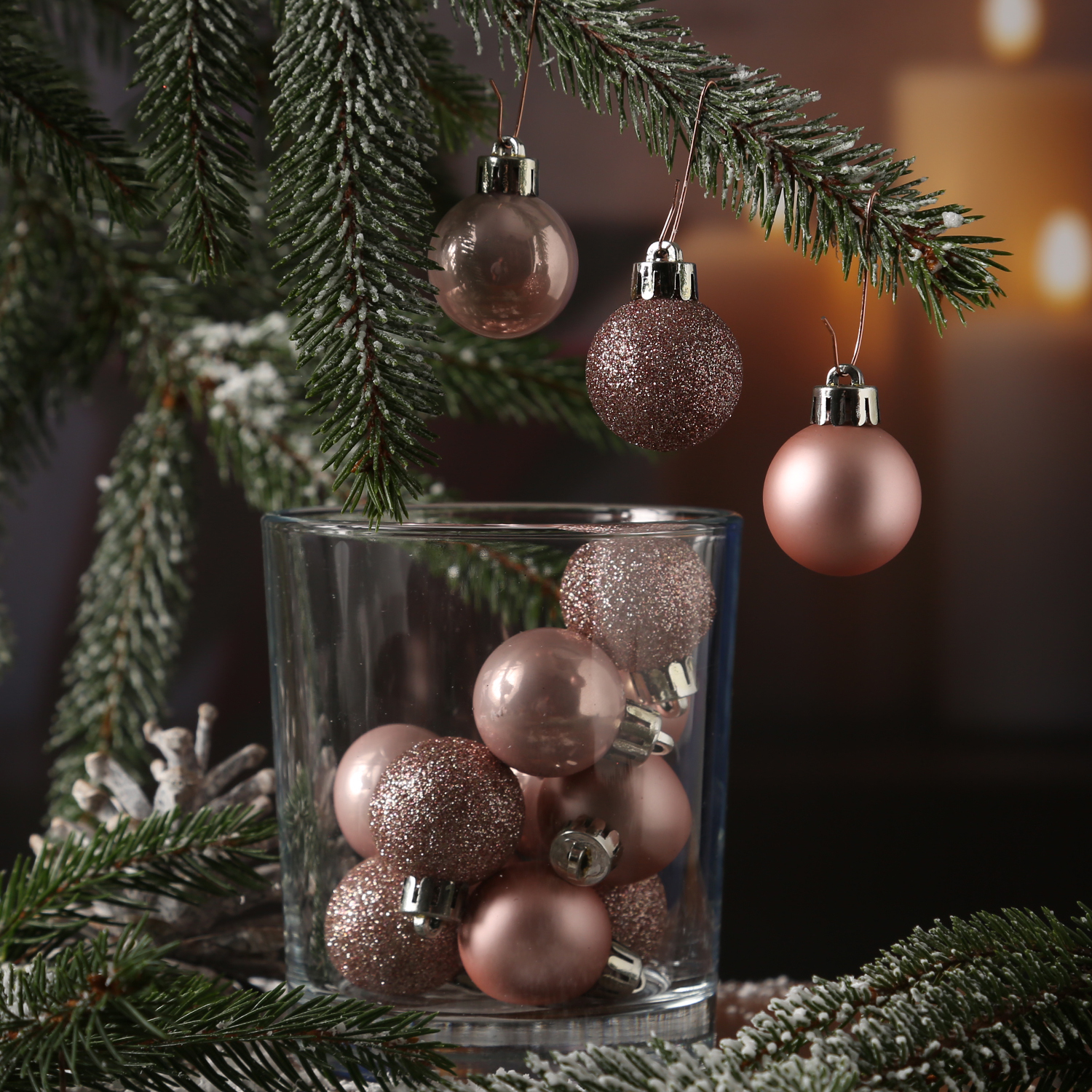 Christbaumkugel - Weihnachtskugel - bruchfest - D: 3cm - glänzend matt glitzernd - puderrosa - 14St.