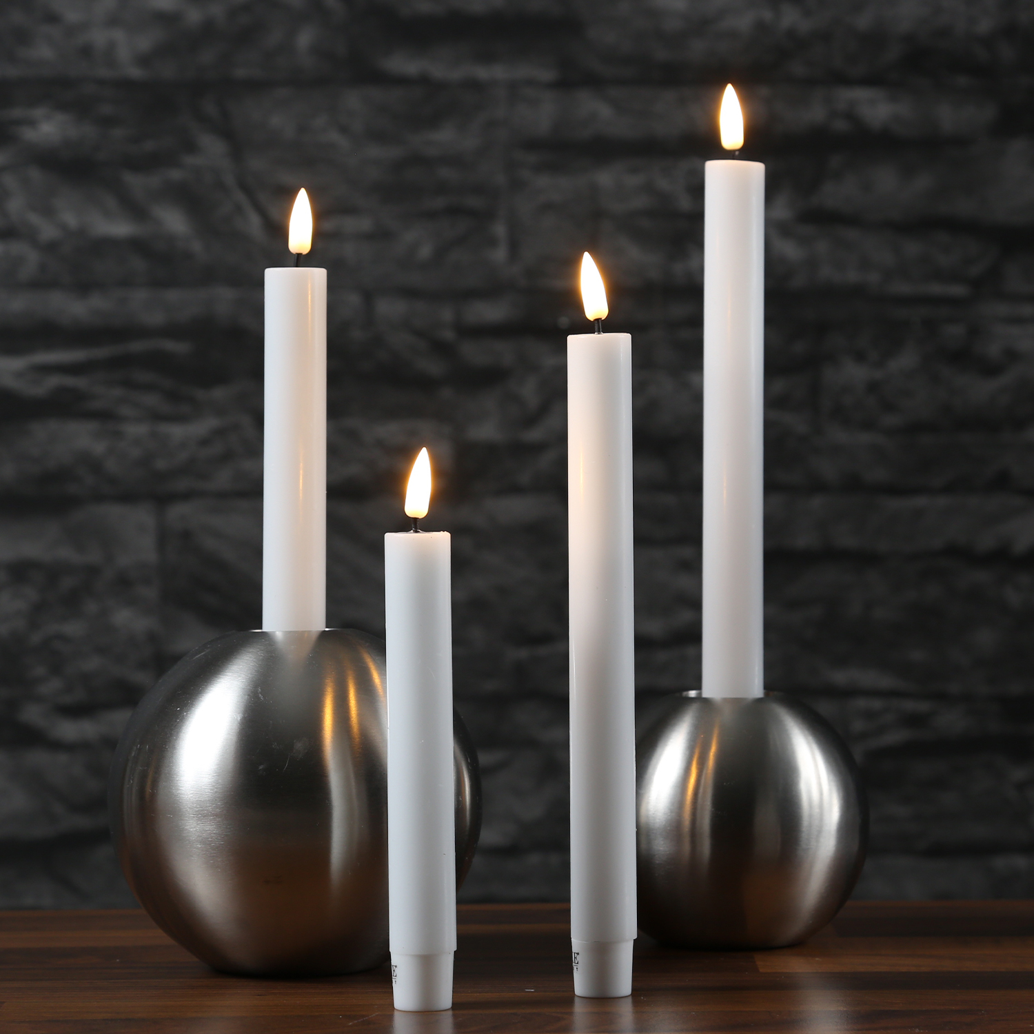 LED Stabkerzen MIA - Echtwachs - realistische 3D Flamme - H: 24cm - Batteriebetrieb - weiß - 2 Stk