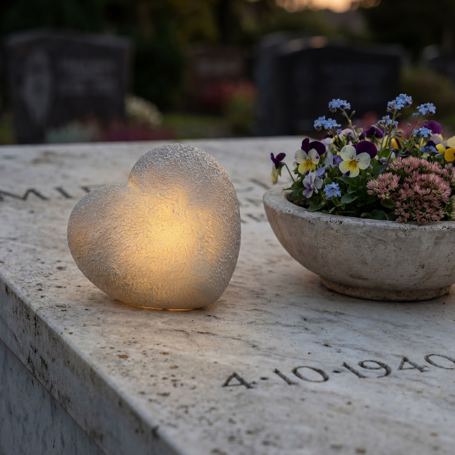 LED Herz - Leuchtherz - Grabherz - Grabschmuck - L: 13cm - Timer  Batterie - für Außen