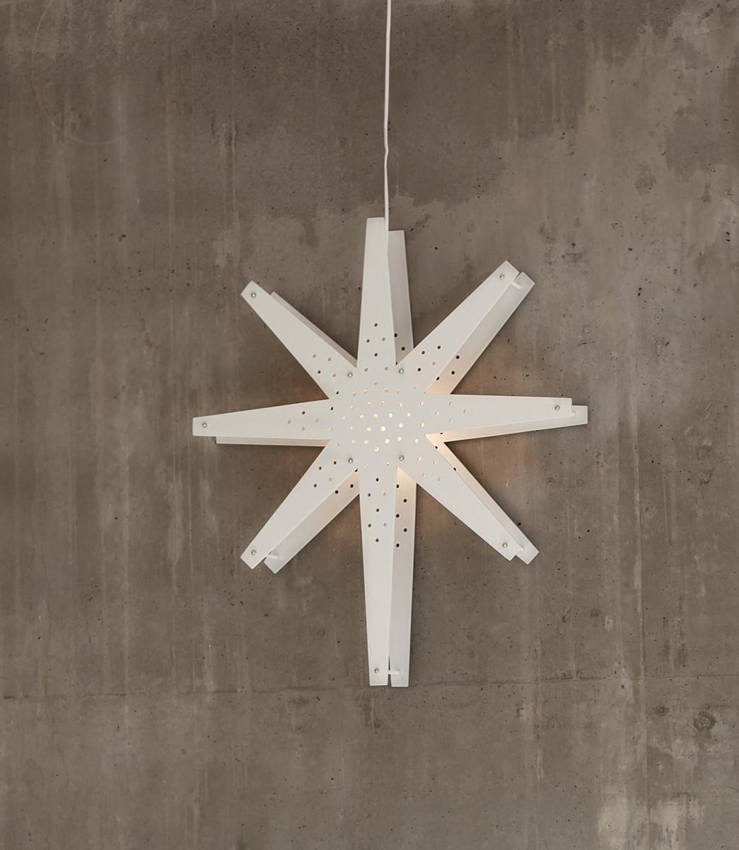 Holzstern "Tall" - hängend - 8-zackig - Ø 60cm, H: 70cm - inkl. Kabel - weiß