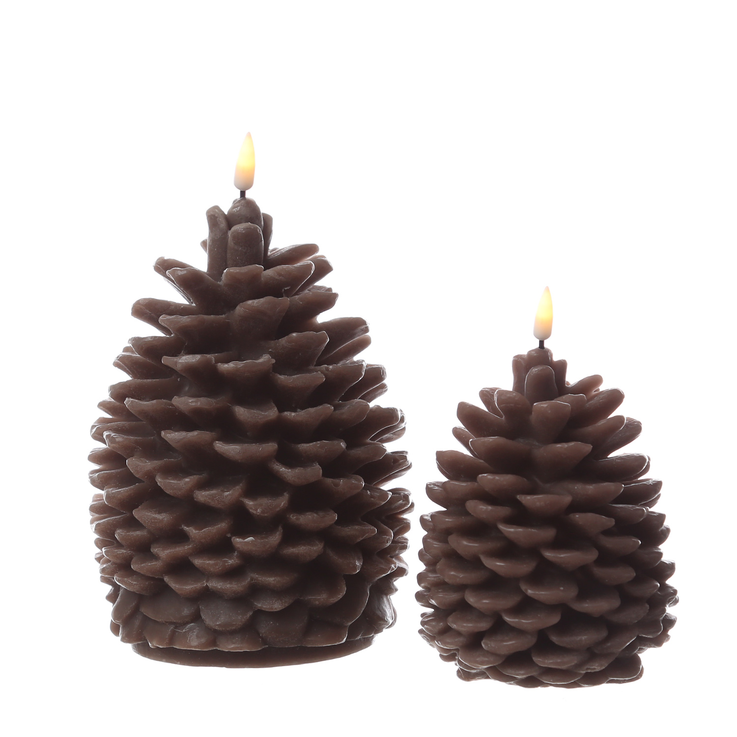 LED Kerze Zapfen - Echtwachs - flackernde 3D Flamme - H: 19cm - D: 14cm - Batteriebetrieb - braun