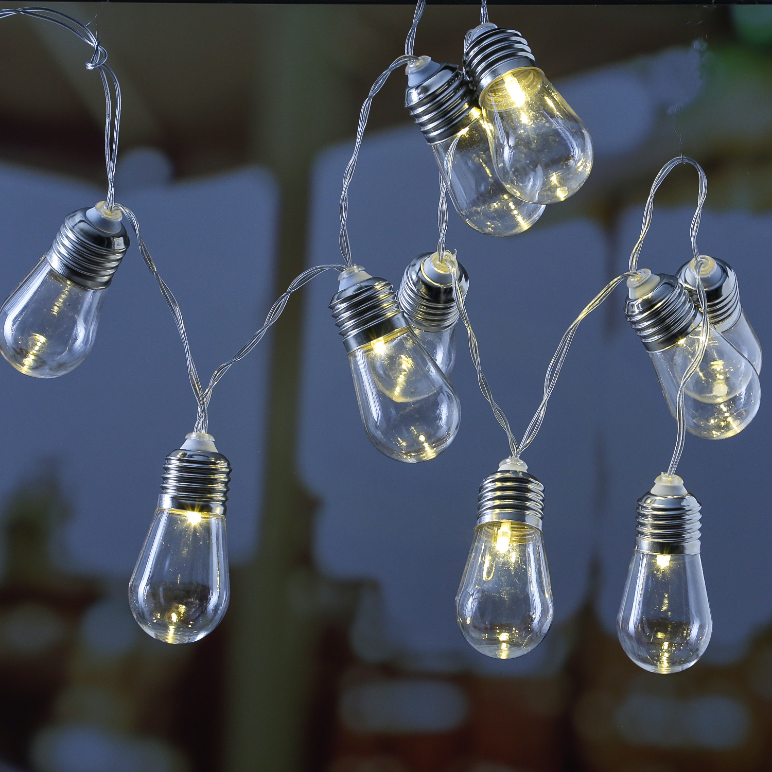 LED Lichterkette - 10 transparenten Glühbirnen - 10 warmweiße LED - L: 90cm - Batterie