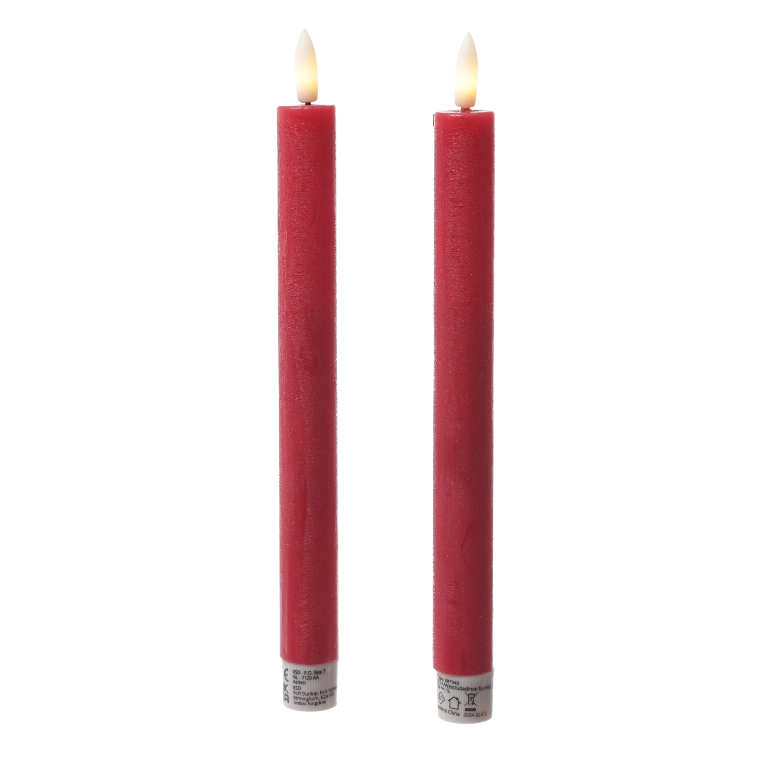 LED Stabkerzen LINA - Rustik-Optik - Echtwachs - 3D Flamme - H: 24cm - Timer - rot - 2er Set