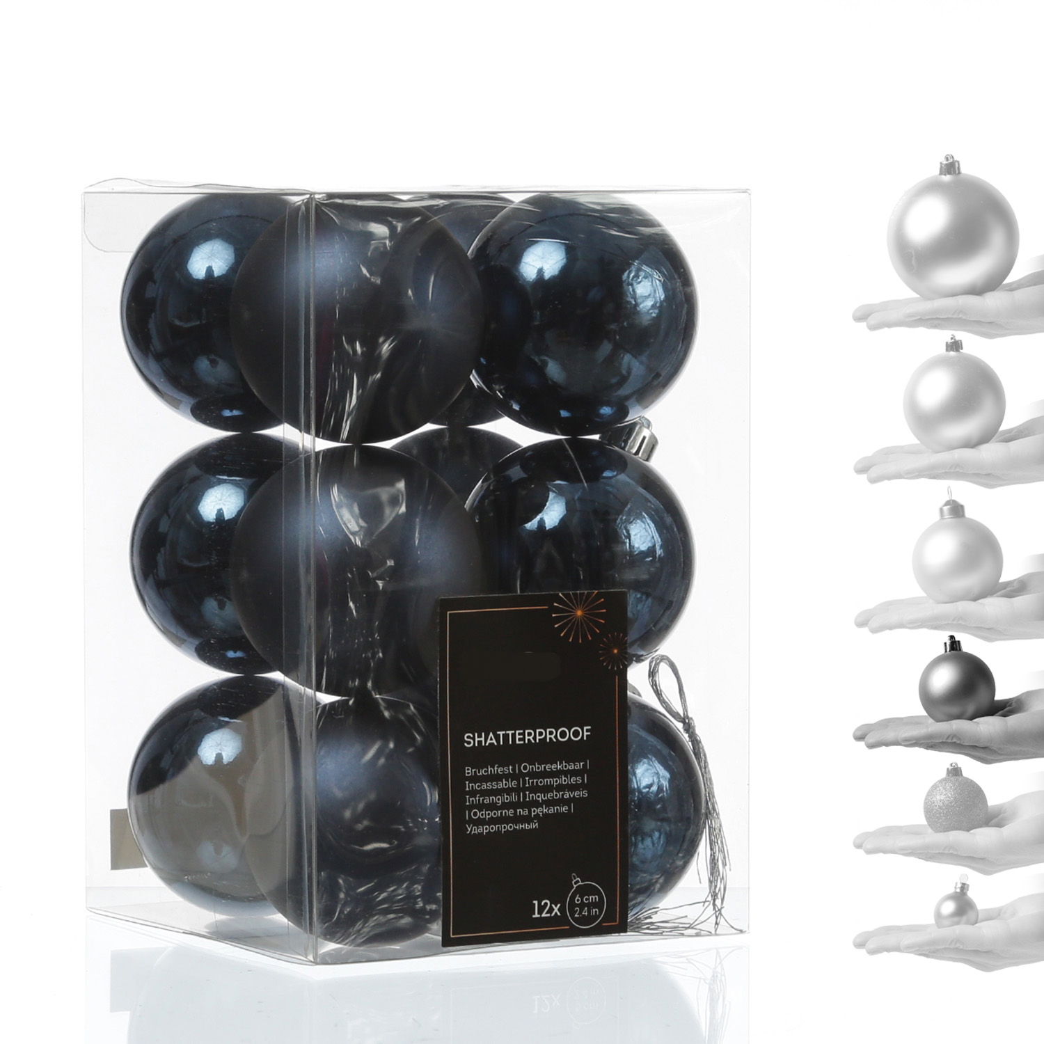 Christbaumkugeln - Weihnachtbaumskugeln - bruchfest - D:6cm - glänzend/matt  - dunkelblau - 12er Set