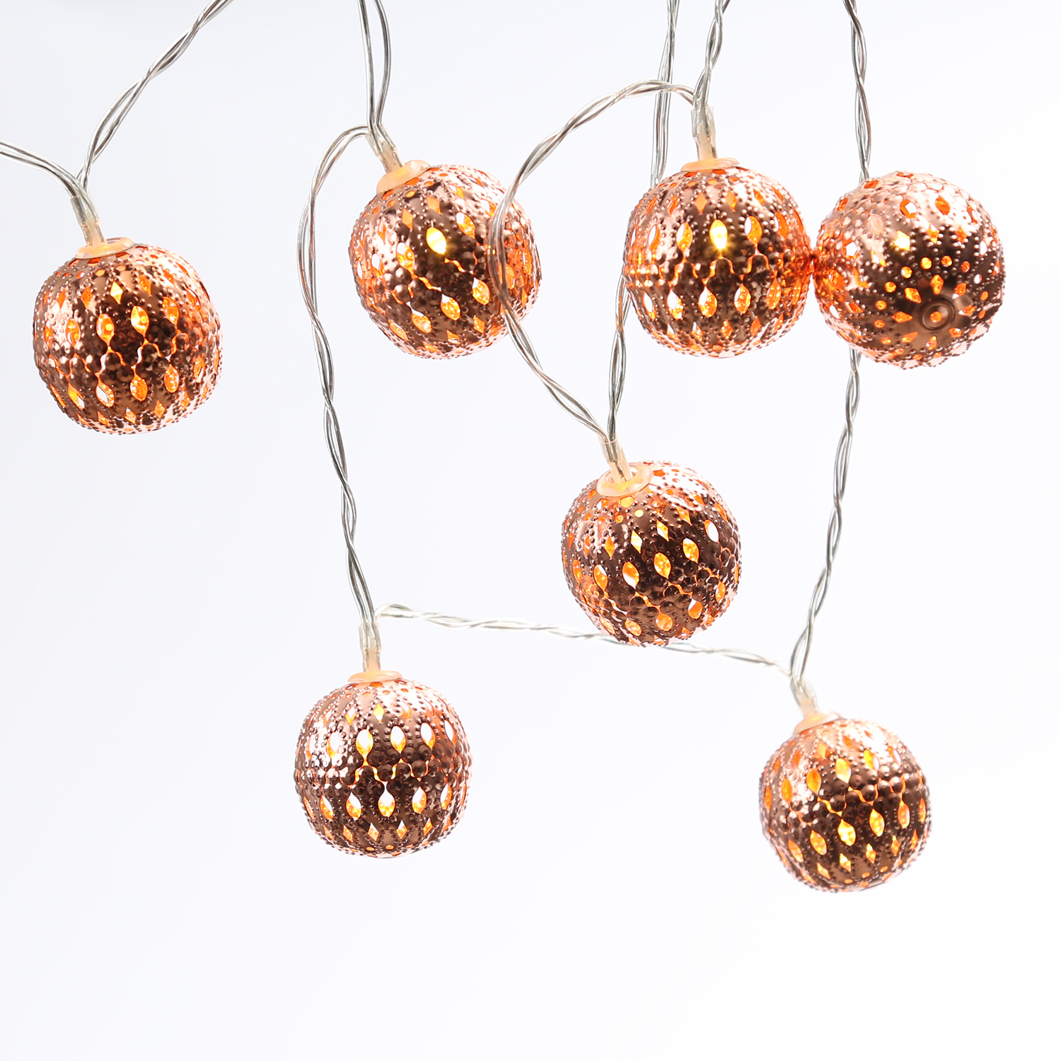 LED Dekolichterkette Metallkugeln - 8 warmweiße LED - D: 4cm - L: 0,7m - Batterie - kupferfarben