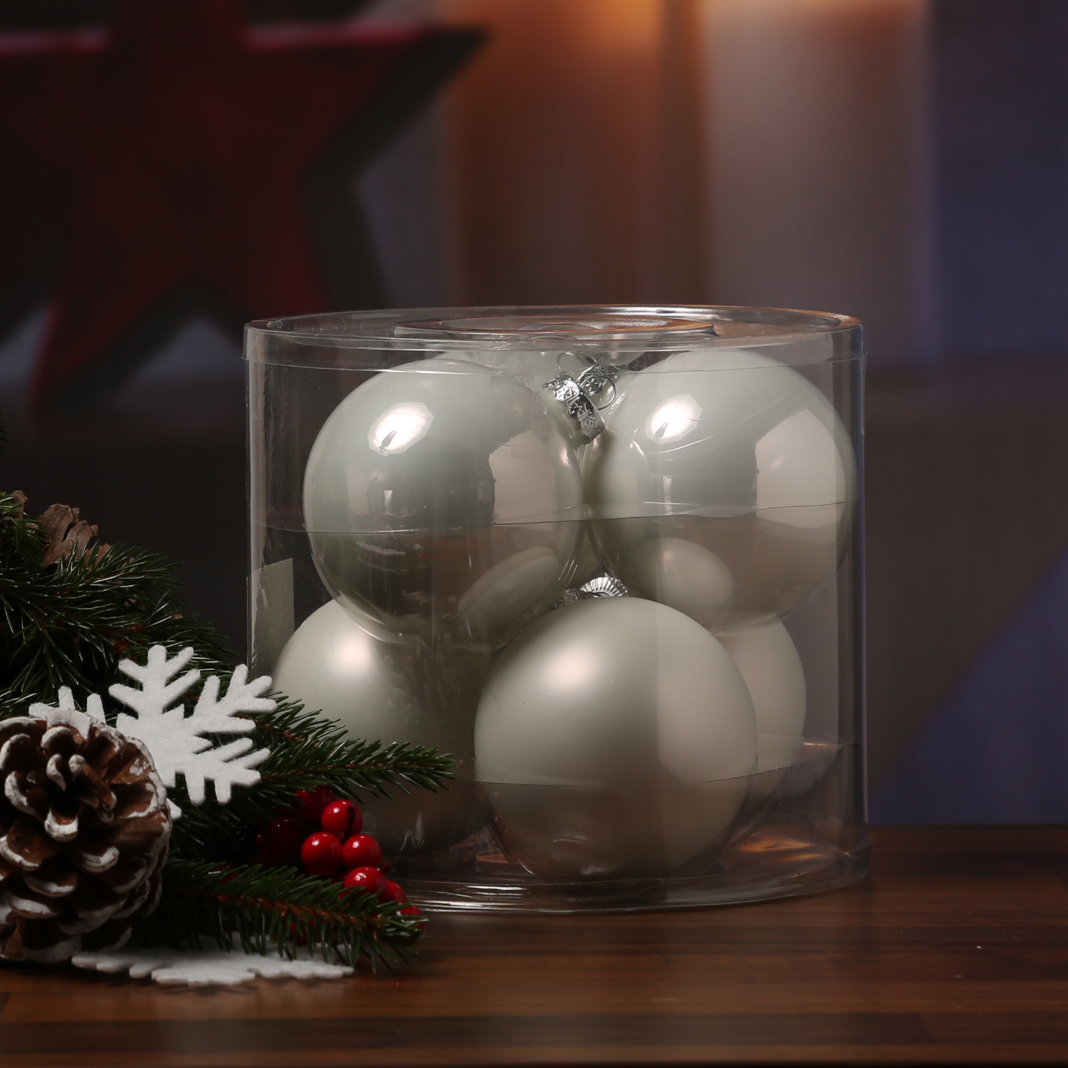 Christbaumkugel - Weihnachtsbaumkugel - Glas - D: 8cm - glänzend und matt - weiß - 6er Set