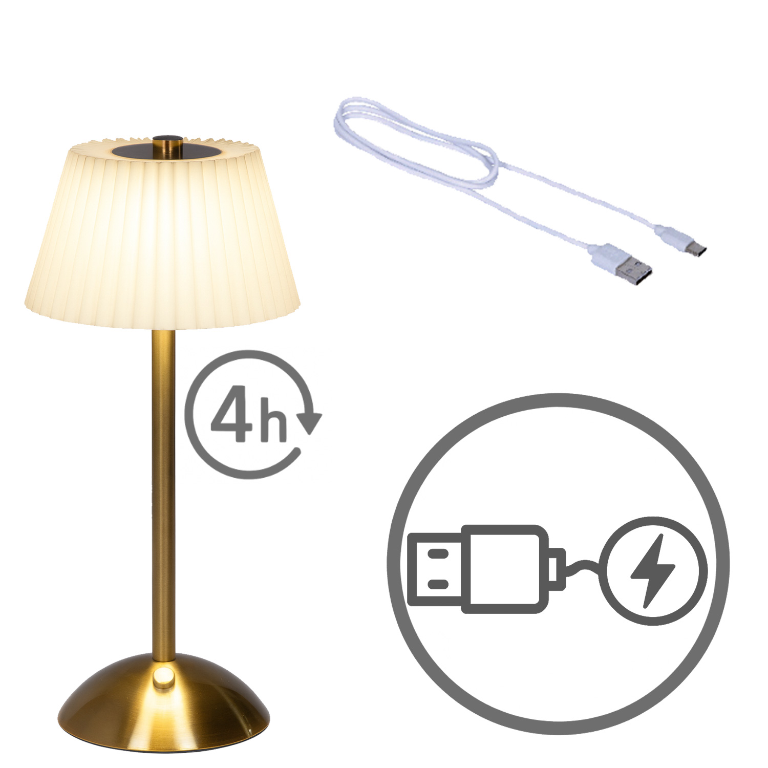 LED Tischlampe GENUA - wiederaufladbar per USB - 3 Lichtfarben - dimmbar - H:30,5cm - creme
