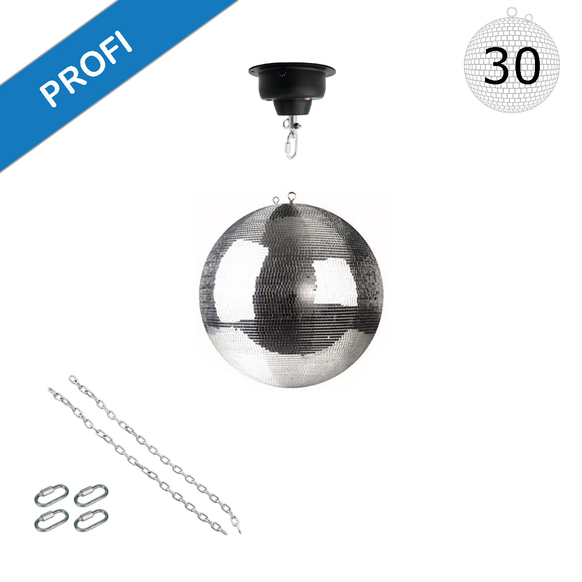 Spiegelkugel Set 30cm Kugel PROFI + Motor MBM-404, 2 Ketten, 4 Kettenglieder