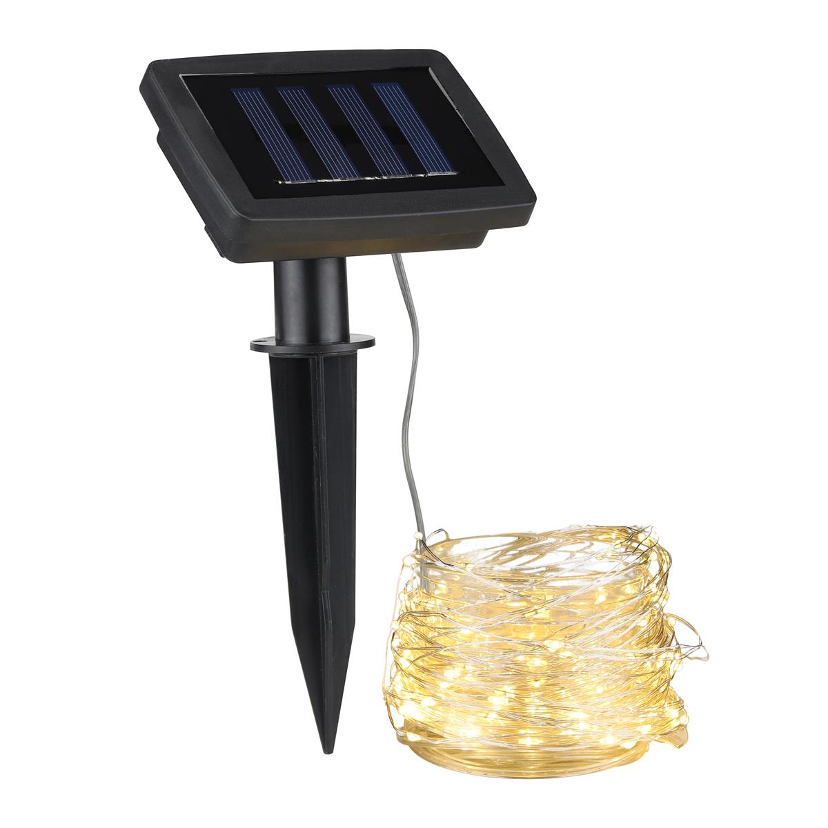 LED Solar Lichterkette "Dew Drop" - 200 warmweiße LED - silberner Draht - L: 20m - Dämmerungssensor