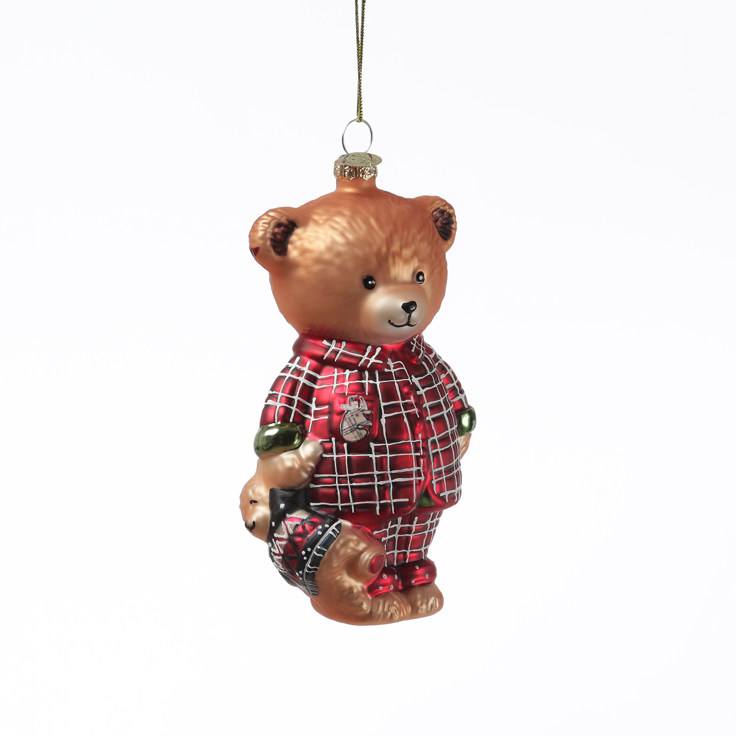Weihnachtsbaumschmuck Bär im Schlafanzug mit Teddy - Christbaumschmuck - Glas - H: 13cm