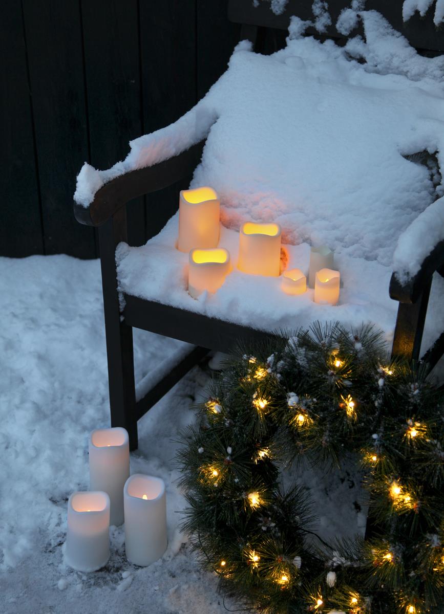 LED Stumpenkerze "Paul" - flackernde LED - H: 18cm - Sensor - Timer - outdoor - creme