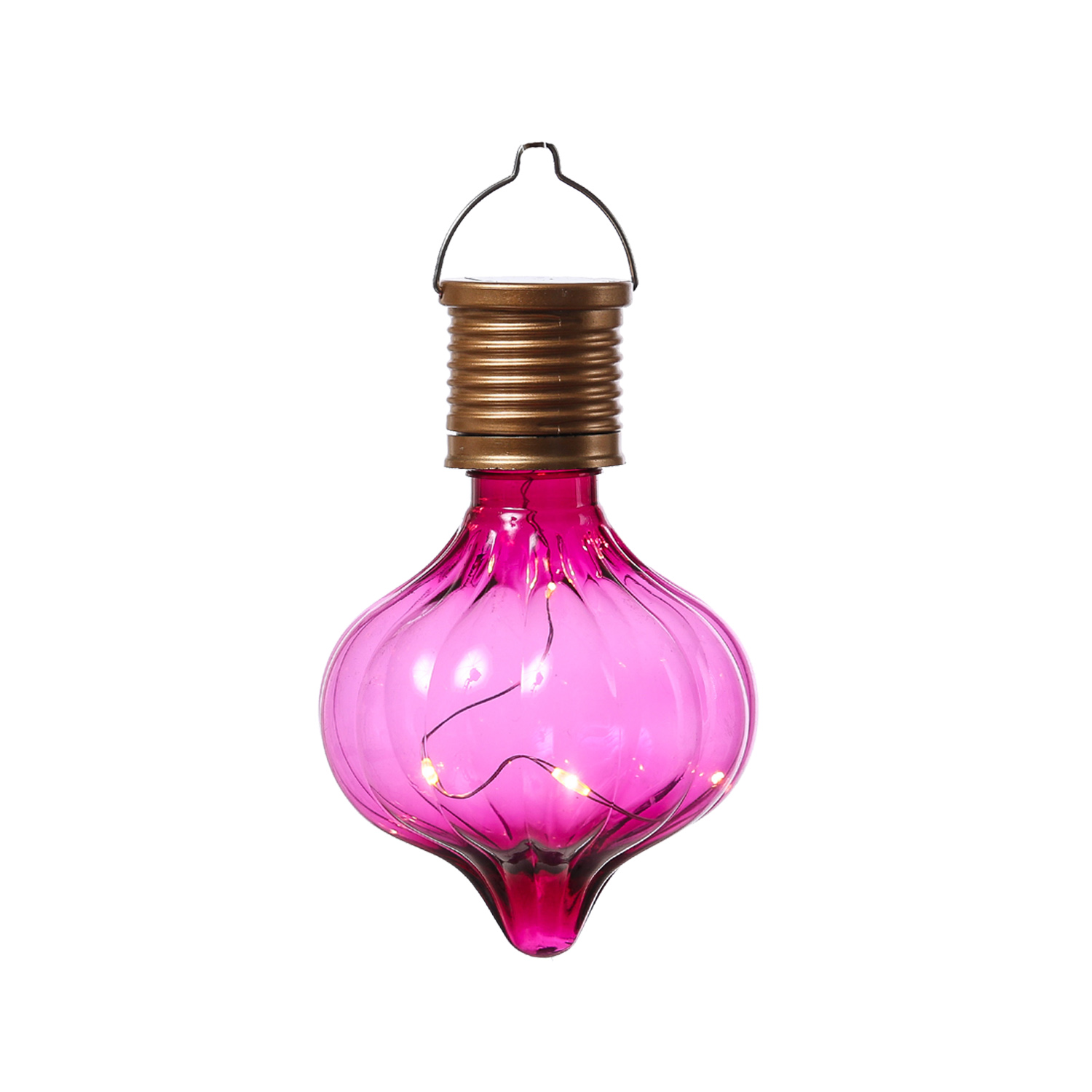 LED Solar Glühbirne GLOW - Kugelleuchte - warmweiße LED Drahtlichterkette - H: 11,7cm D:7,5cm - pink
