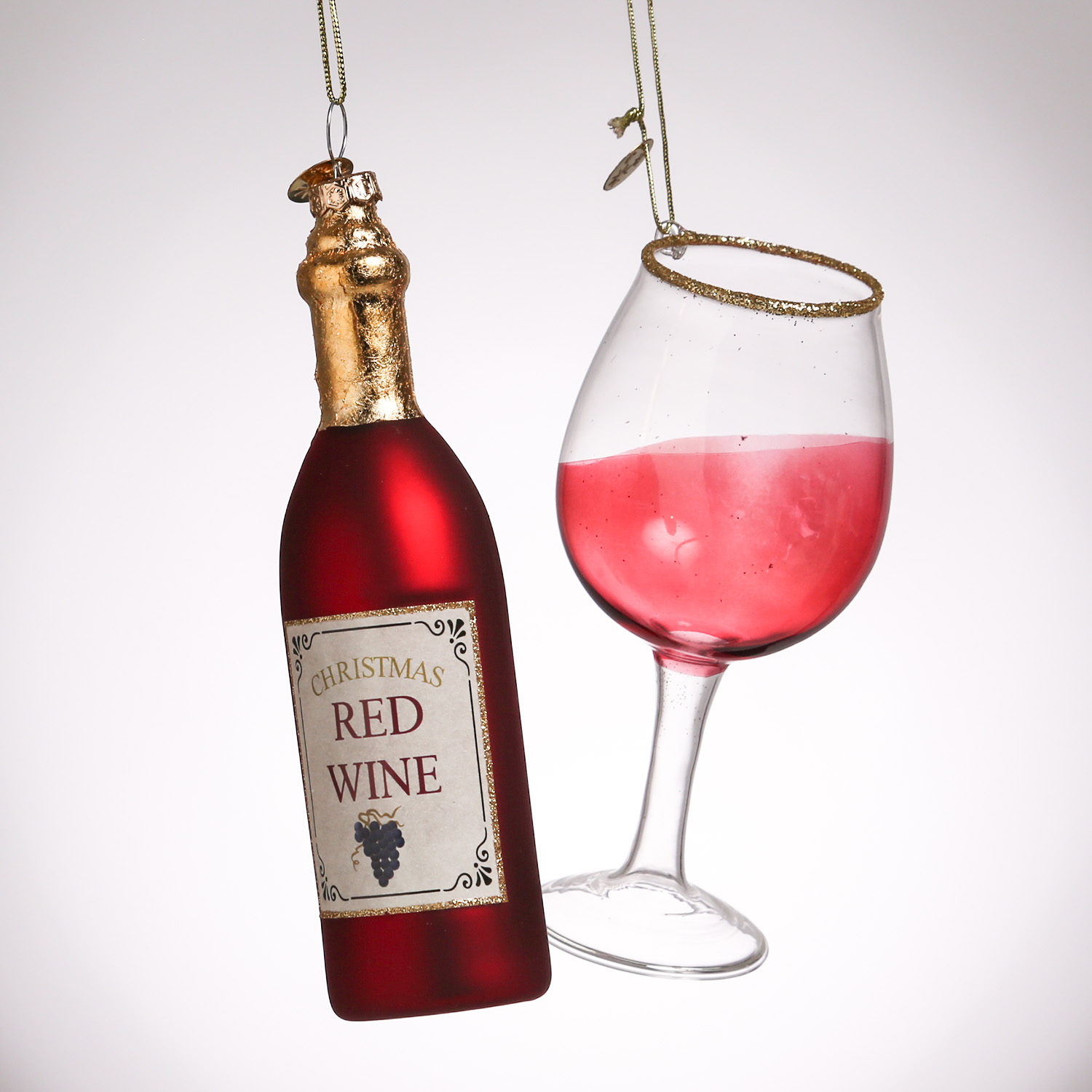 Weihnachtsbaumschmuck ROTWEIN - Glas - inkl. Aufhänger - rot, gold - 2er Set