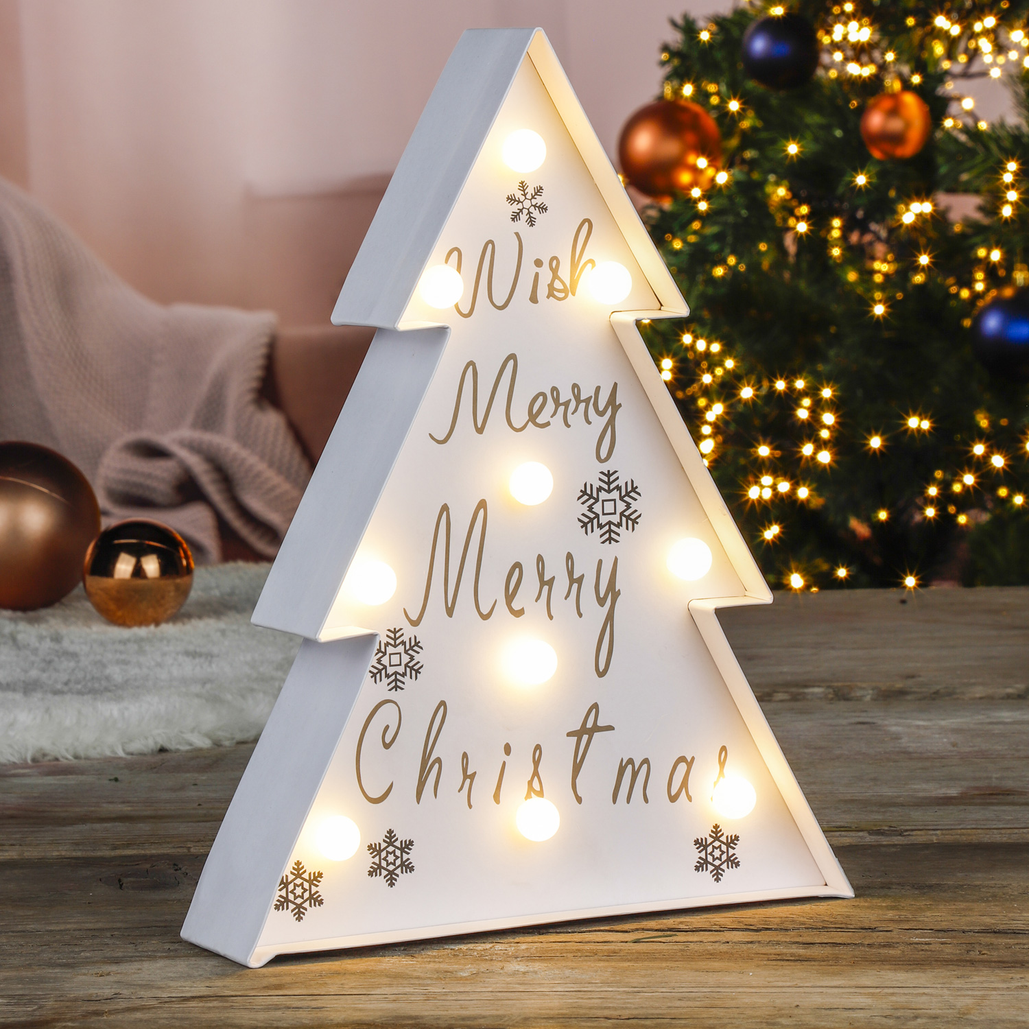 LED Deko-Tanne - Papier - stehend - 10 warmweiße LED - H:28,5cm - Batteriebetrieb - weiß