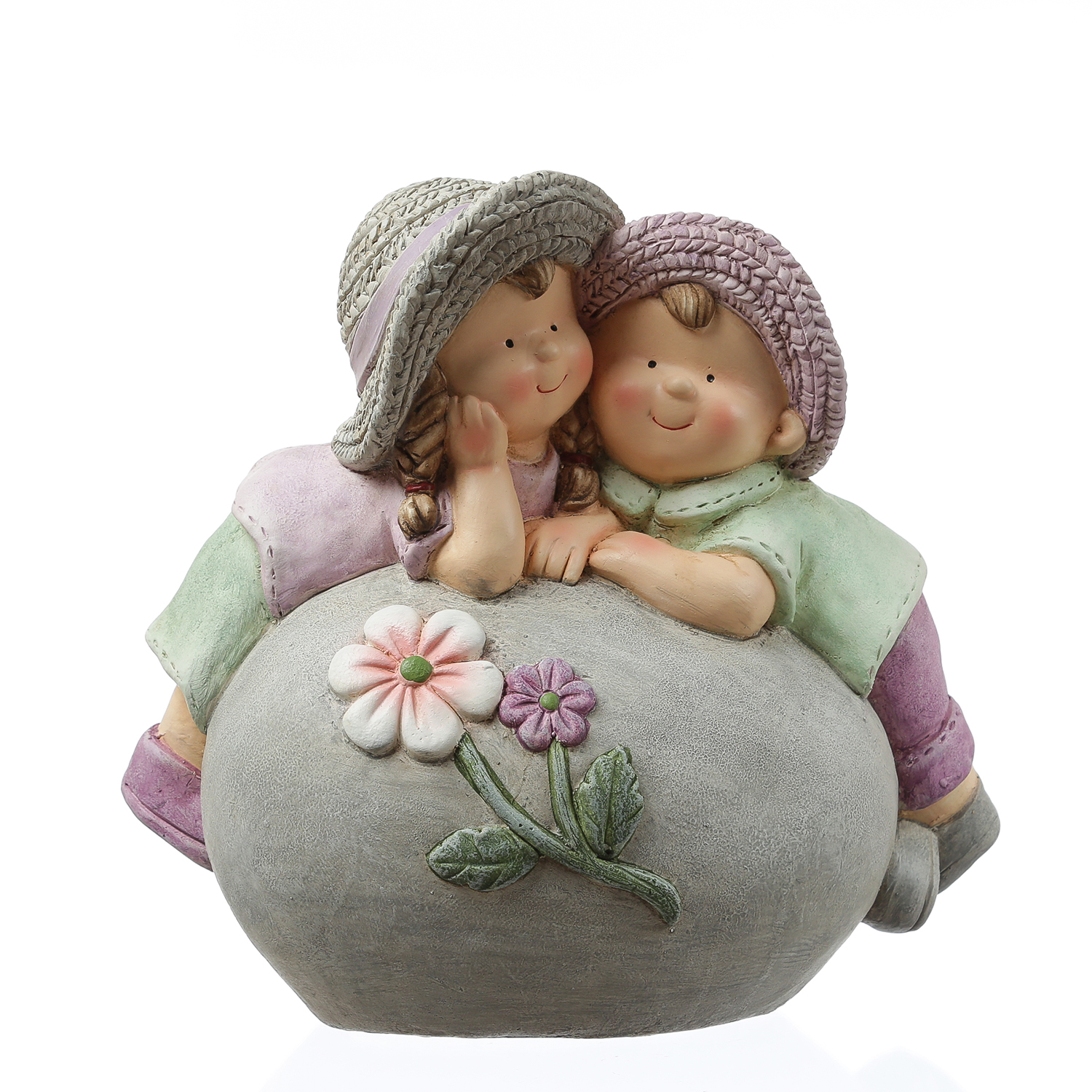 Dekofigur Klara - Mädchen mit Blumenkorb - Gartenfigur - Magnesia  - H: 39cm - bunt