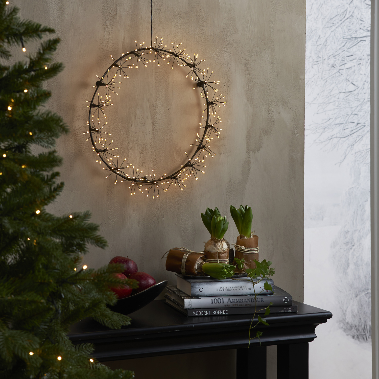 LED Kranz - Lichtkranz - 130 warmweiße LED - D: 30cm - Batterie - Timer - für Innen