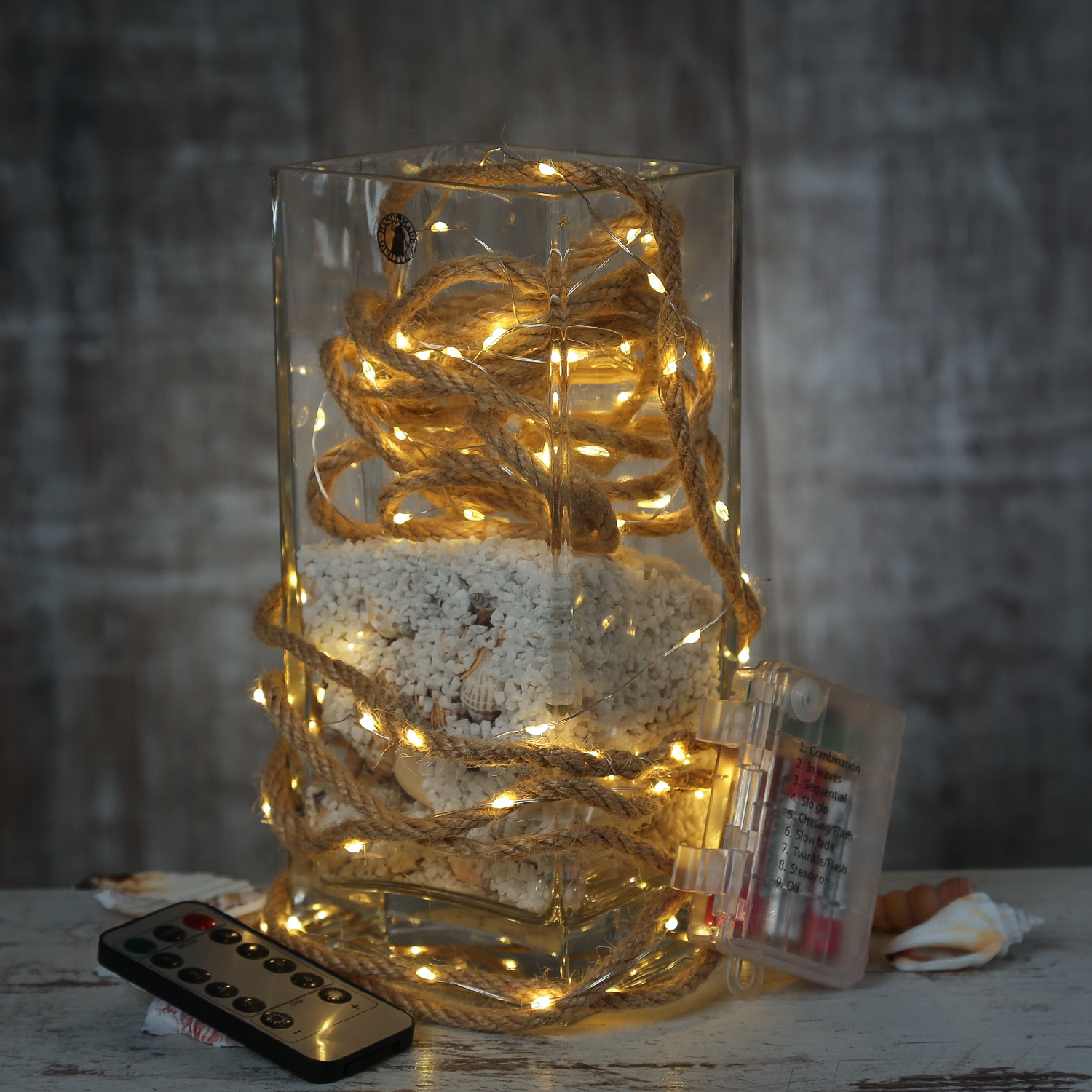 LED Lichterkette Seil - 100 warmweiße LED - L: 5m - 8 Funkt. - Timer - Batterie - Innen/Außen