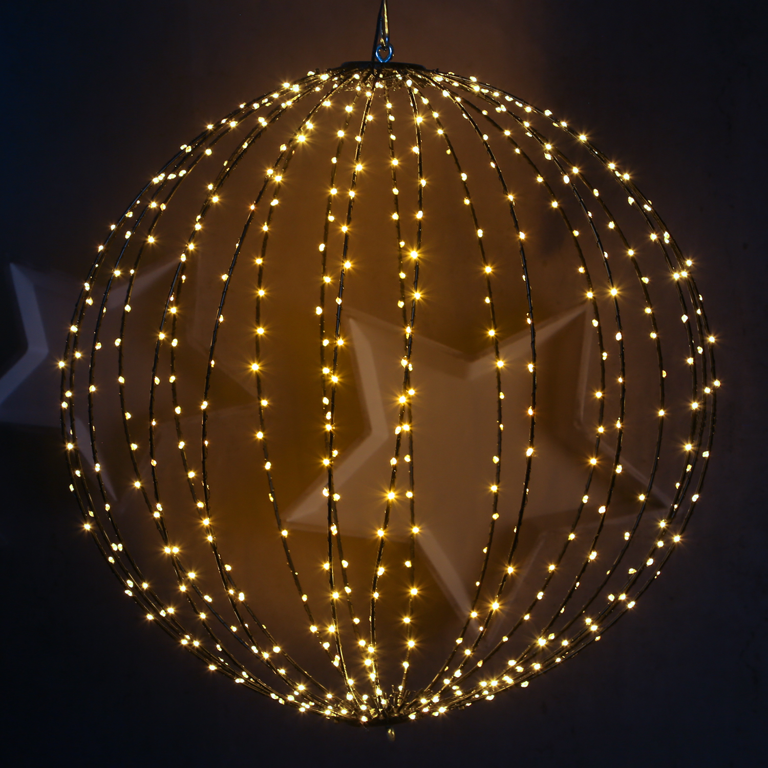 LED Drahtkugel - 3D Leuchtkugel - D: 58cm - 480 bernstein LED - faltbar - 8 Modi/Timer - Innen/Außen