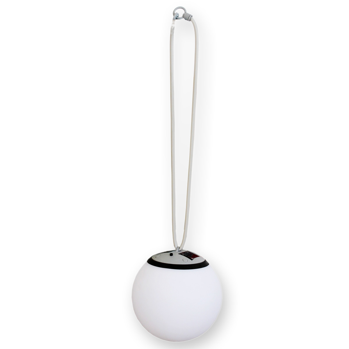 LED Solar Kugelleuchte - D: 20cm - warmweiss - outdoor - bis zu 8h Licht - mit Gummiaufhängung