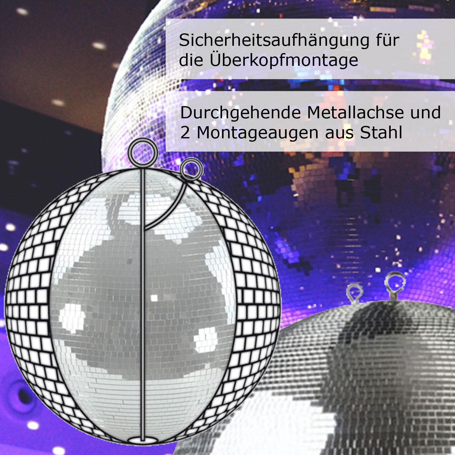 Spiegelkugel 30cm - Safety - Discokugel - Echtglas - 10x10mm Spiegel - schwarz