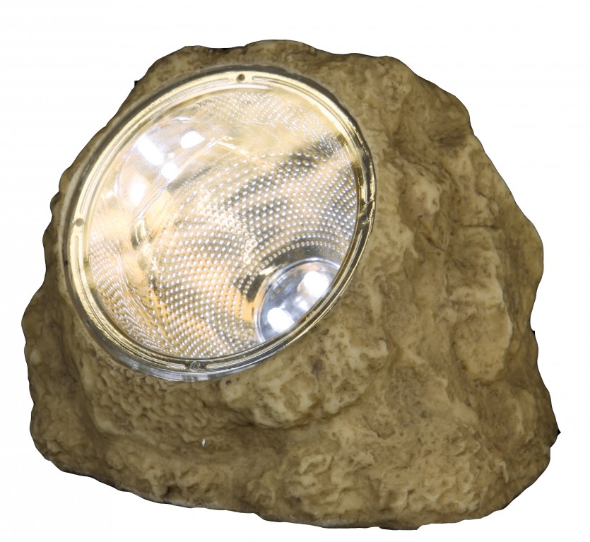 LED Solar Stein "Rocky" - Spot mit kaltweißer LED - Dämmerungssensor - H: 11cm