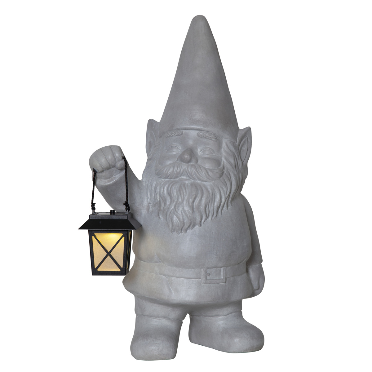 LED Solar Gartenfigur "Zwerg" mit Laterne - warmweiße LED - H: 53cm - Dämmerungssensor - grau