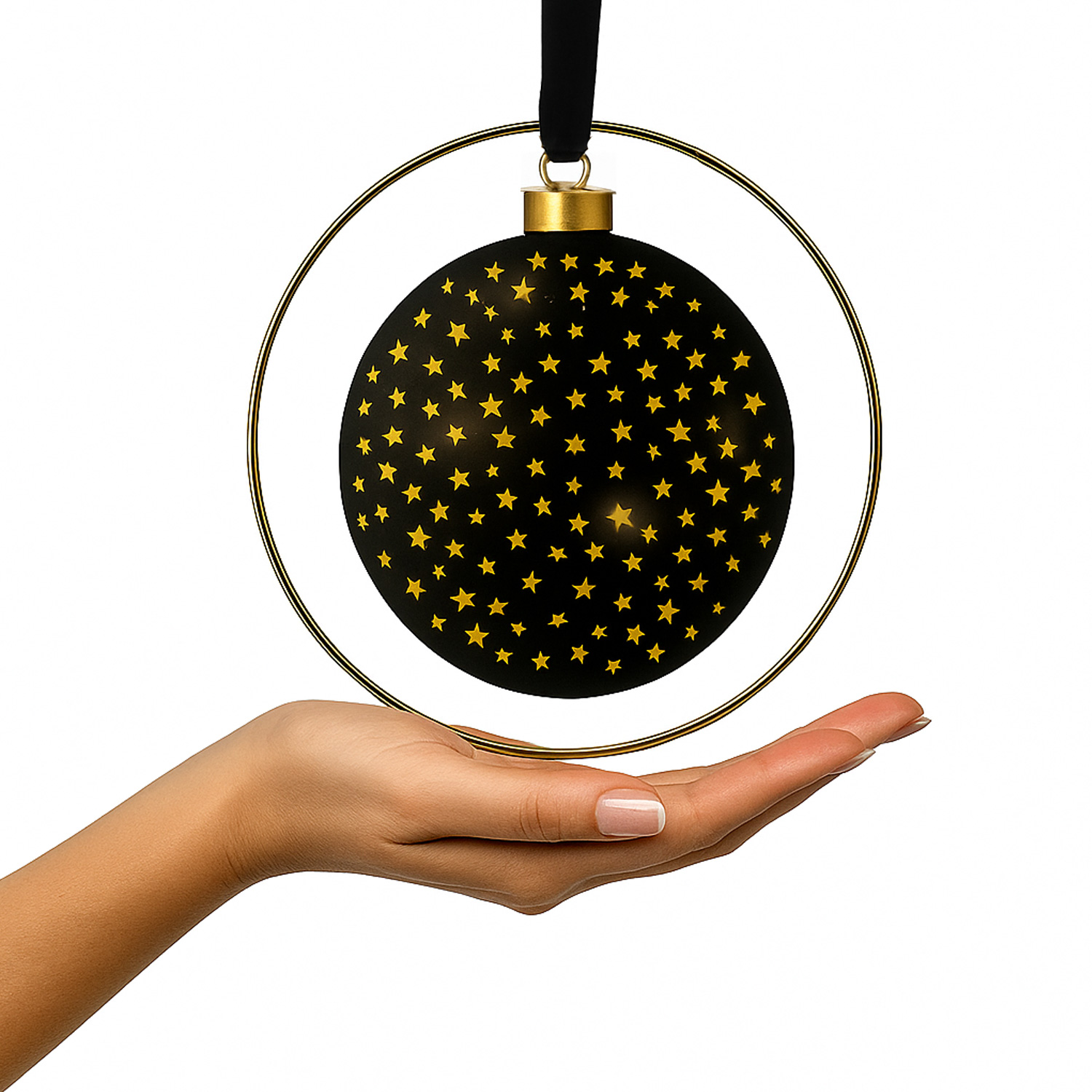 LED Kreis im Ring mit Sternmotiv - 30 warmweisse LED - D- 20cm - Timer - schwarz