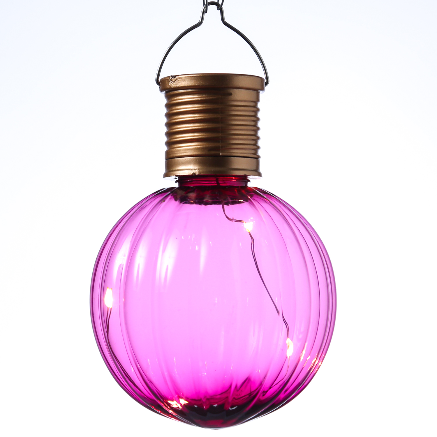 LED Solar Glühbirne GLOW - Kugelleuchte - 4 warmweiße LED Drahtlichterkette - H: 11cm, D: 8cm - pink