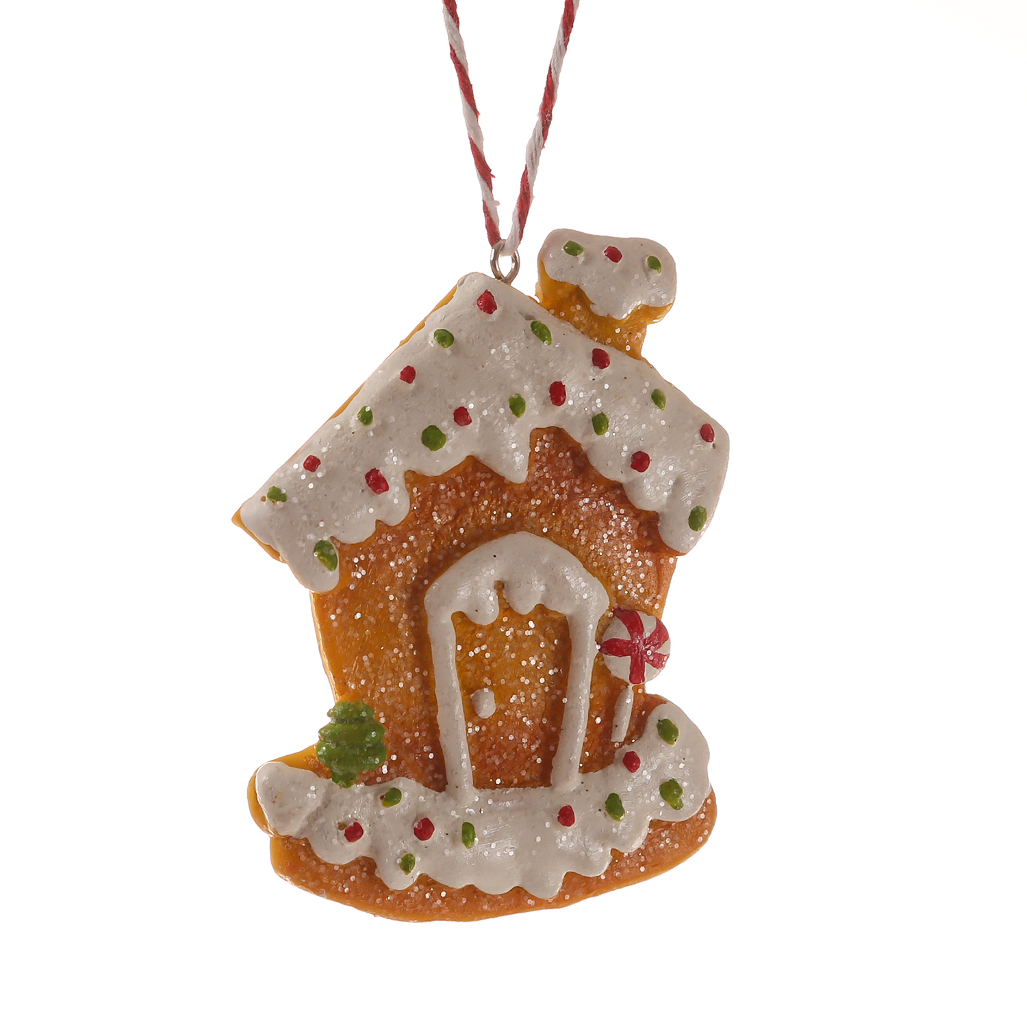 Weihnachtsbaumschmuck LEBKUCHENHAUS - Polyresin - inkl. Aufhänger - matt - H: 9cm - braun