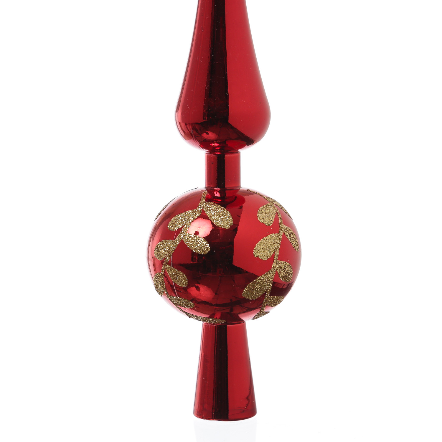 Christbaumspitze mit Blattmuster - Weihnachtsbaumspitze - Kunststoff - H: 30cm - rot glänzend