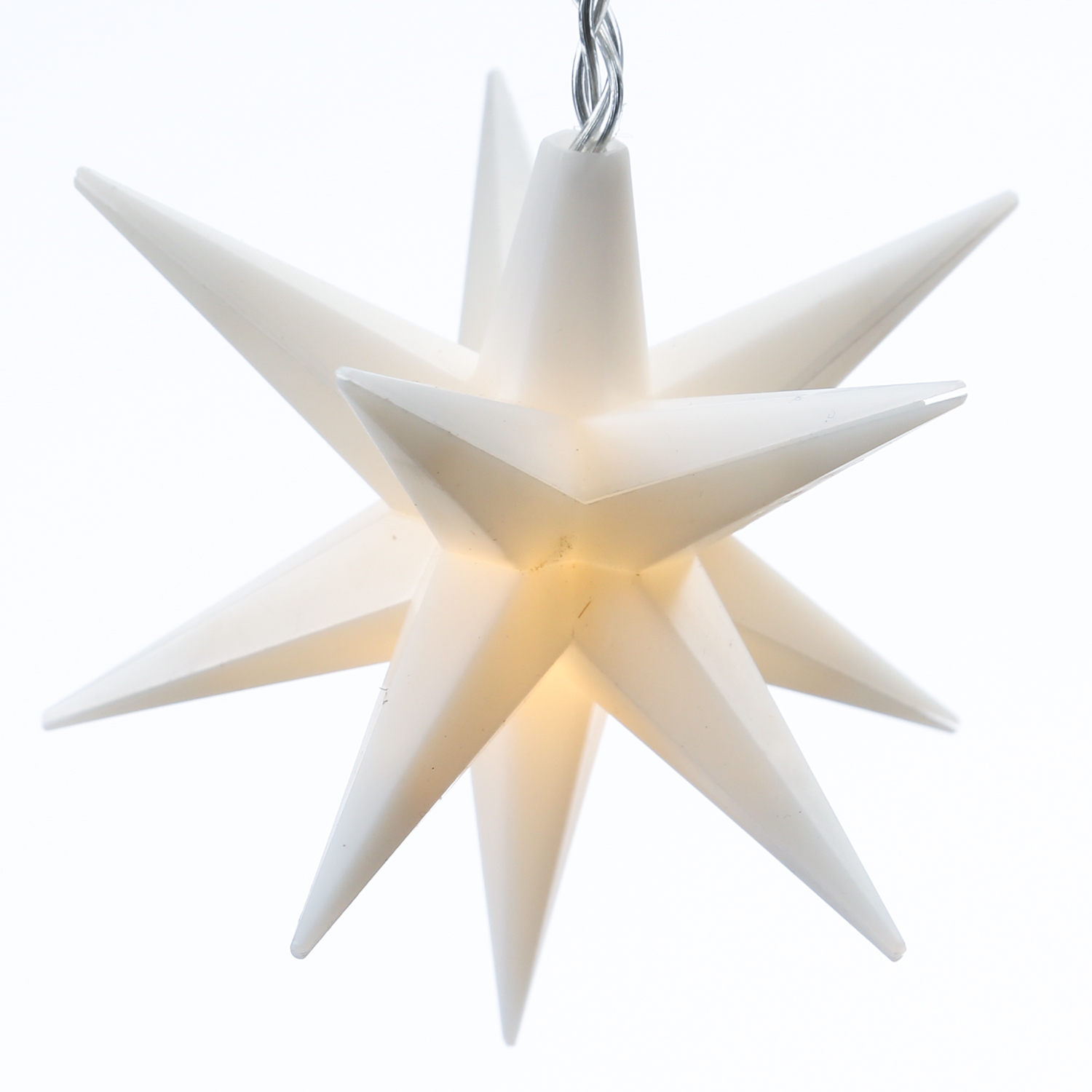 LED Lichterkette 3D Sterne - 10 warmweiße LED - L: 1,45m - Timer - Trafo - für Außen - weiß